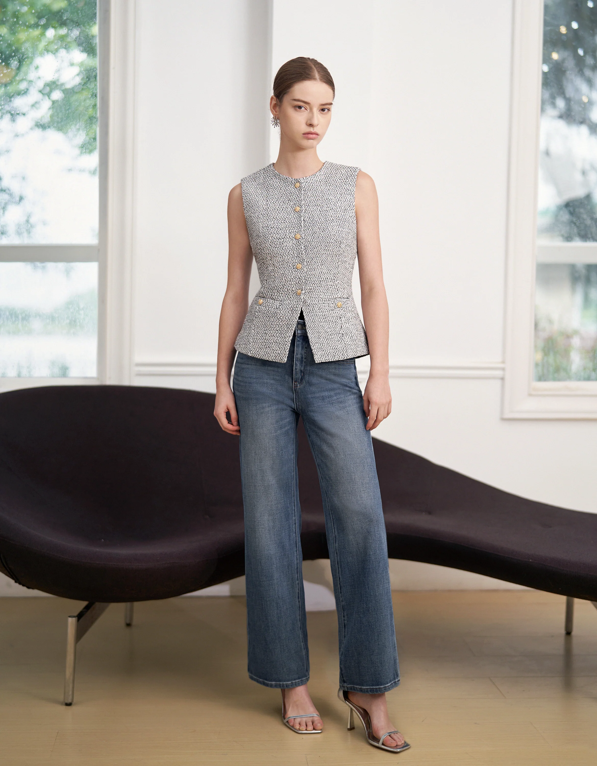 Round Neck Button Front Sleeveless Vest - Image 25