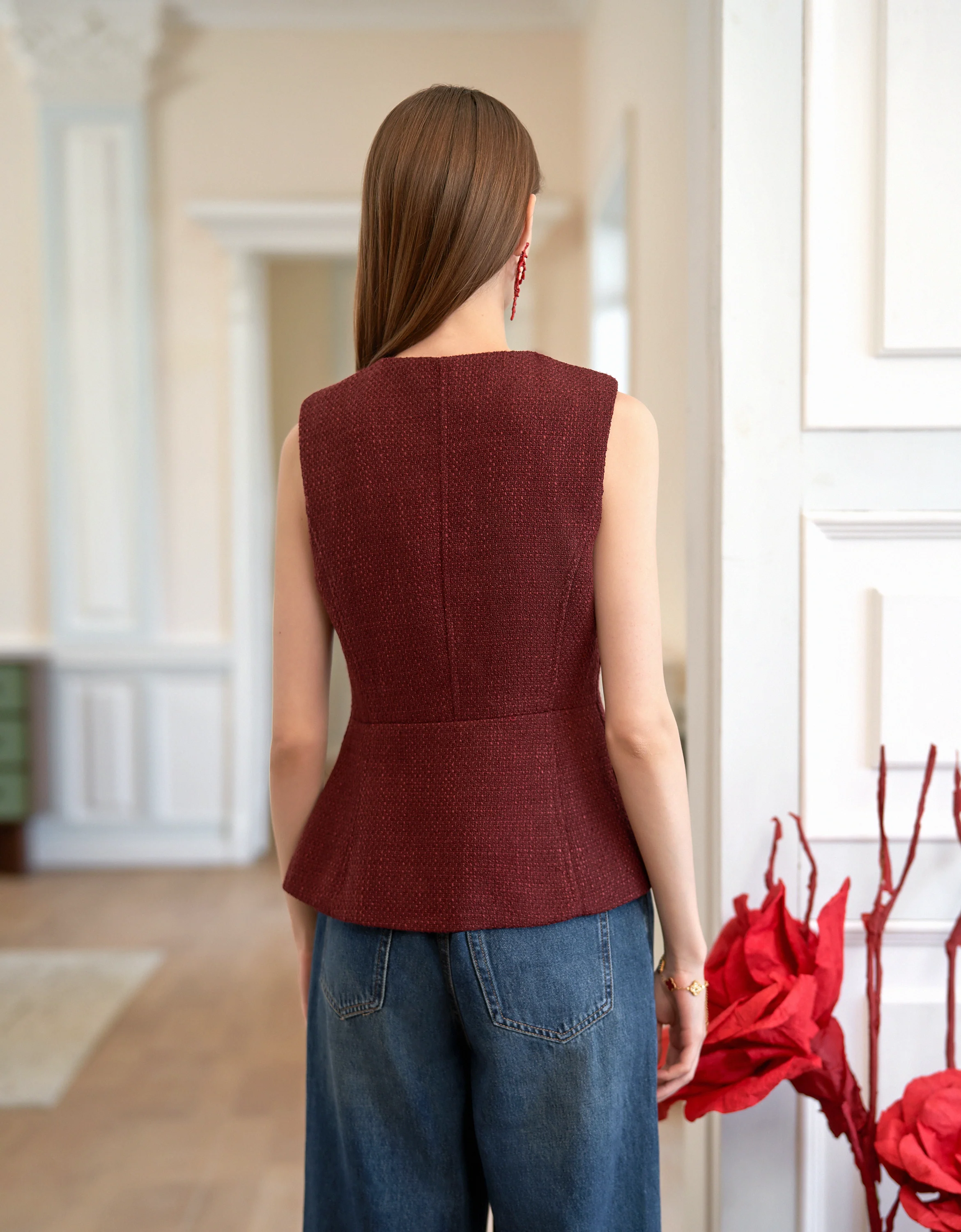 Round Neck Button Front Sleeveless Vest - Image 4