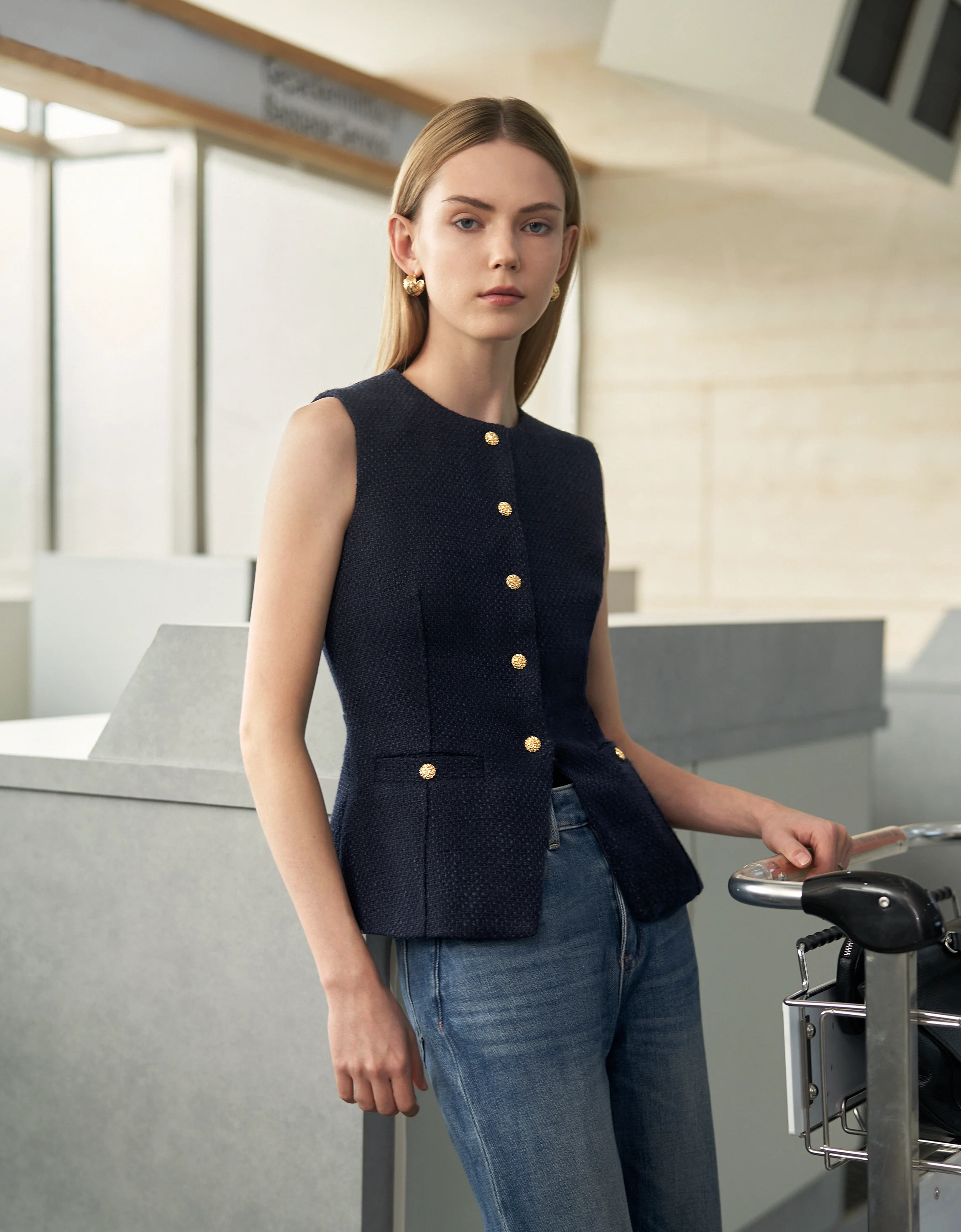 Round Neck Button Front Sleeveless Vest - Image 9
