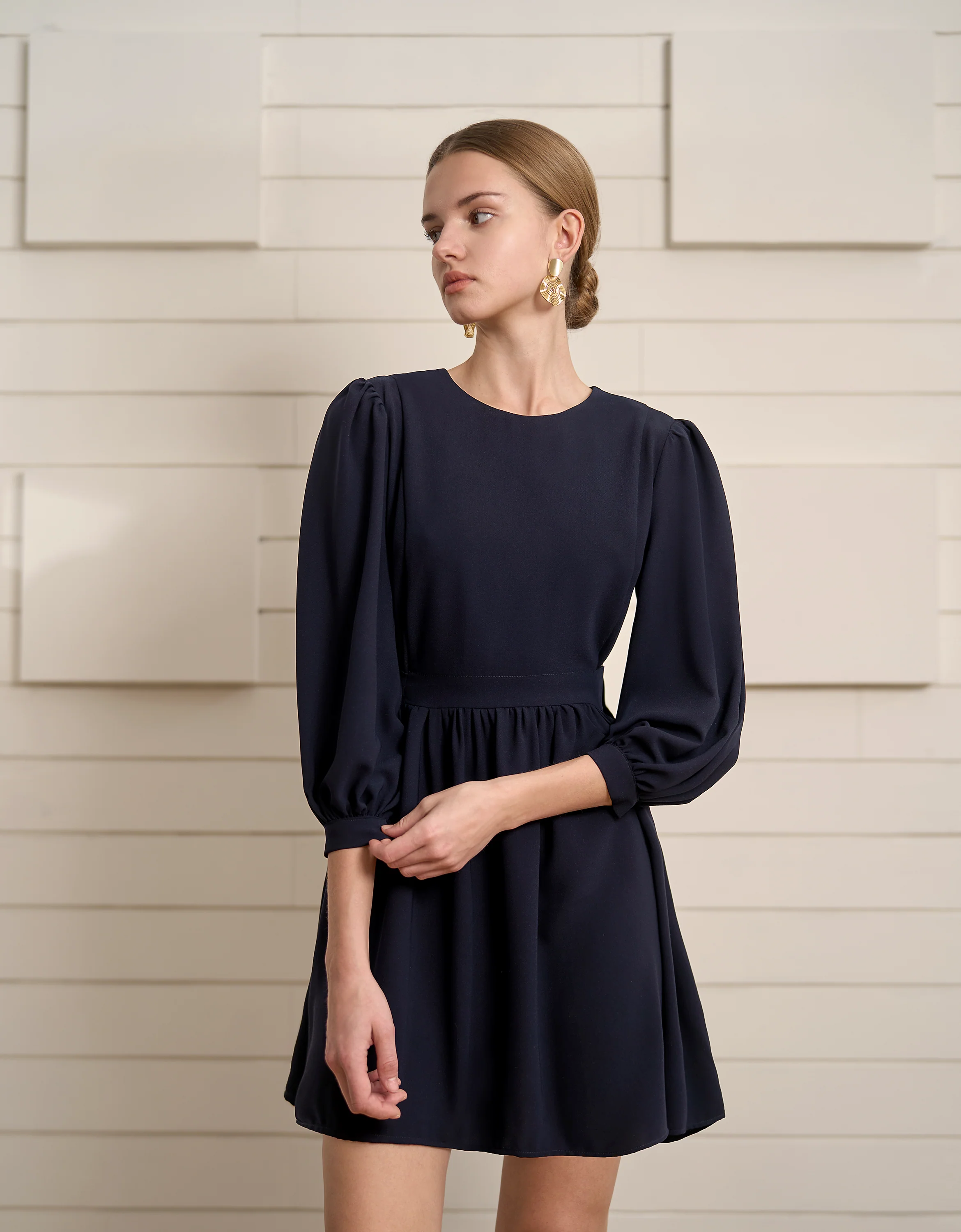 Round Neck Long Puff Sleeve Dress - Image 2