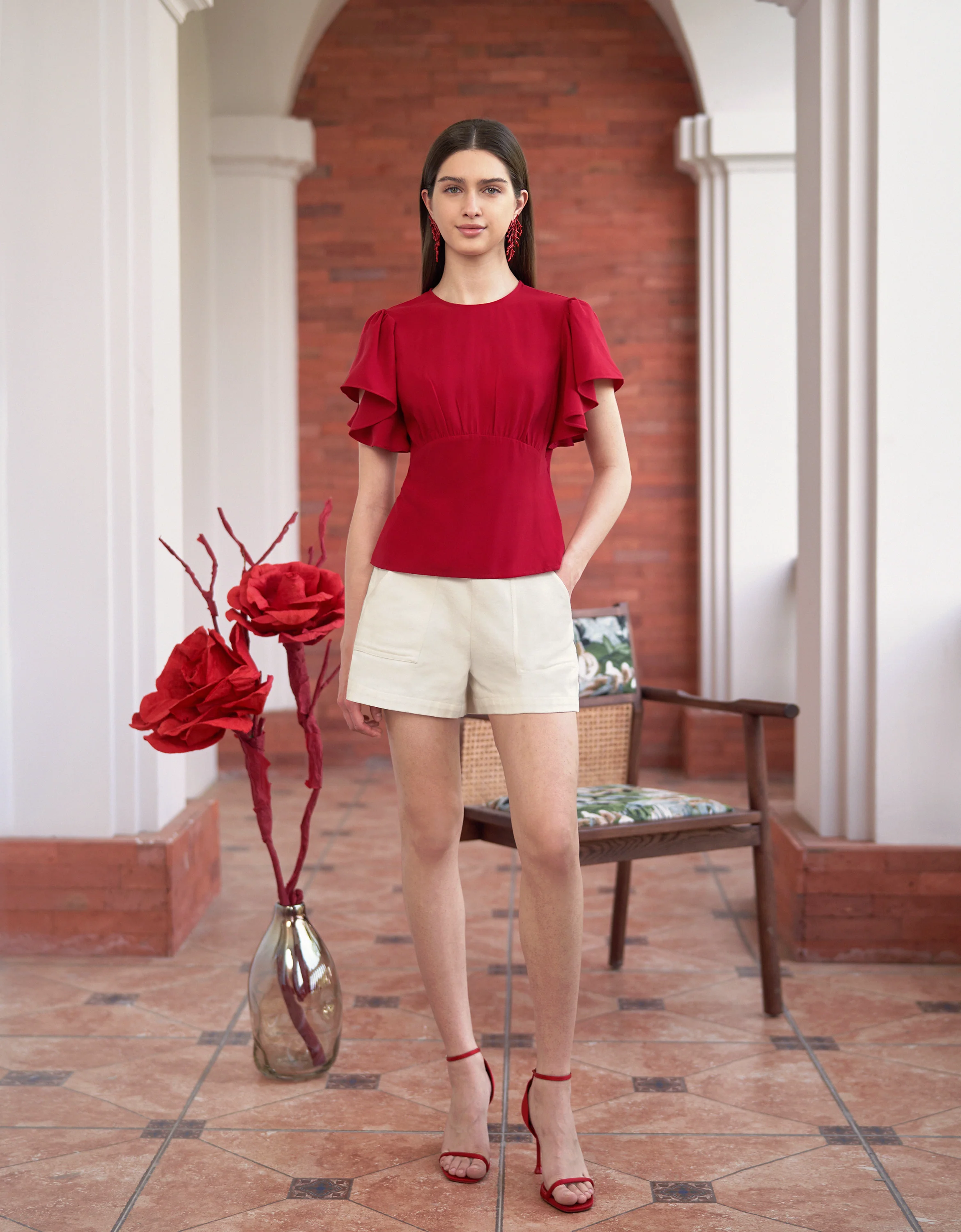 Round Neck Ruffle Sleeve Top - Image 2