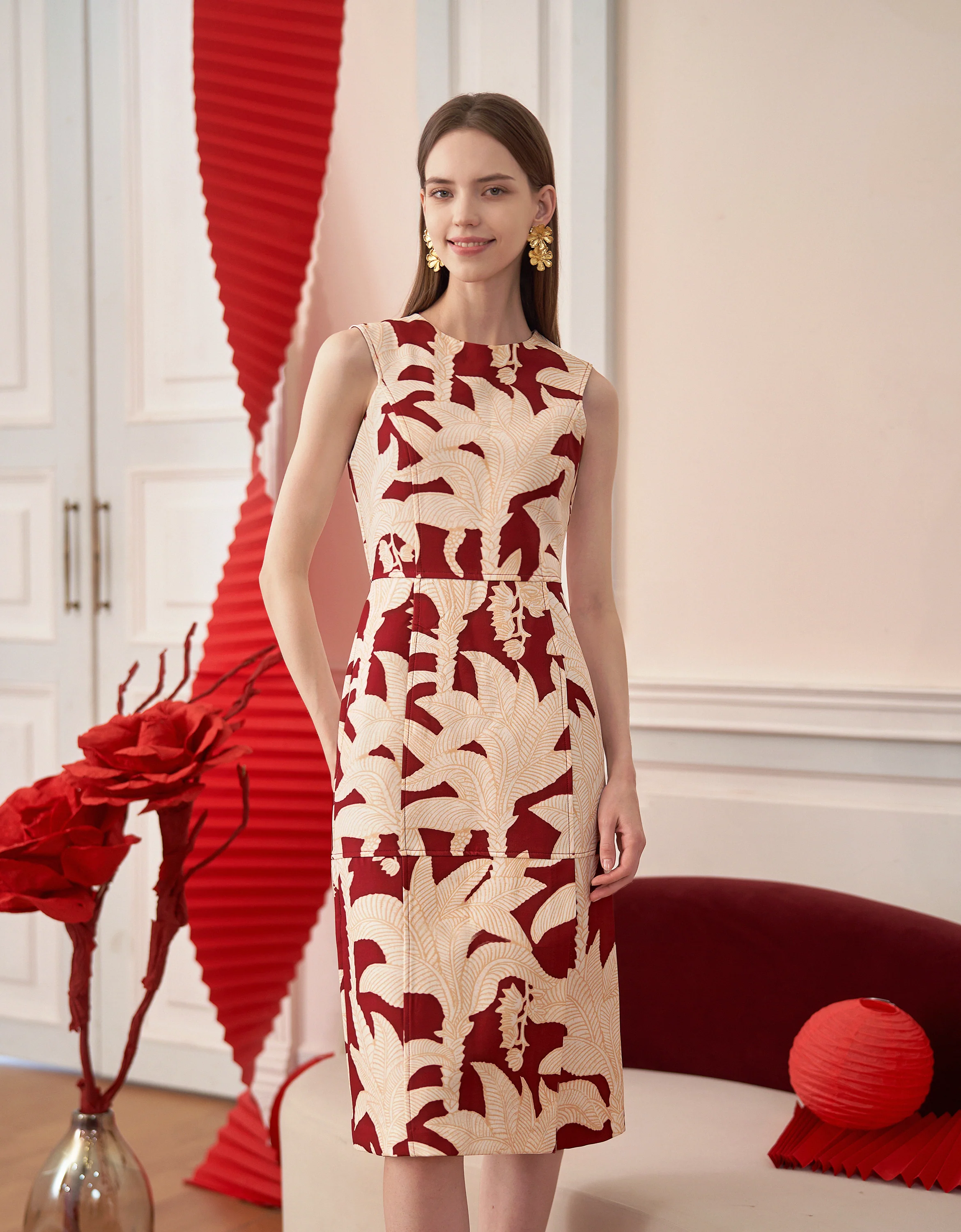 Round Neck Sleeveless Printed Midi Dress - Image 10