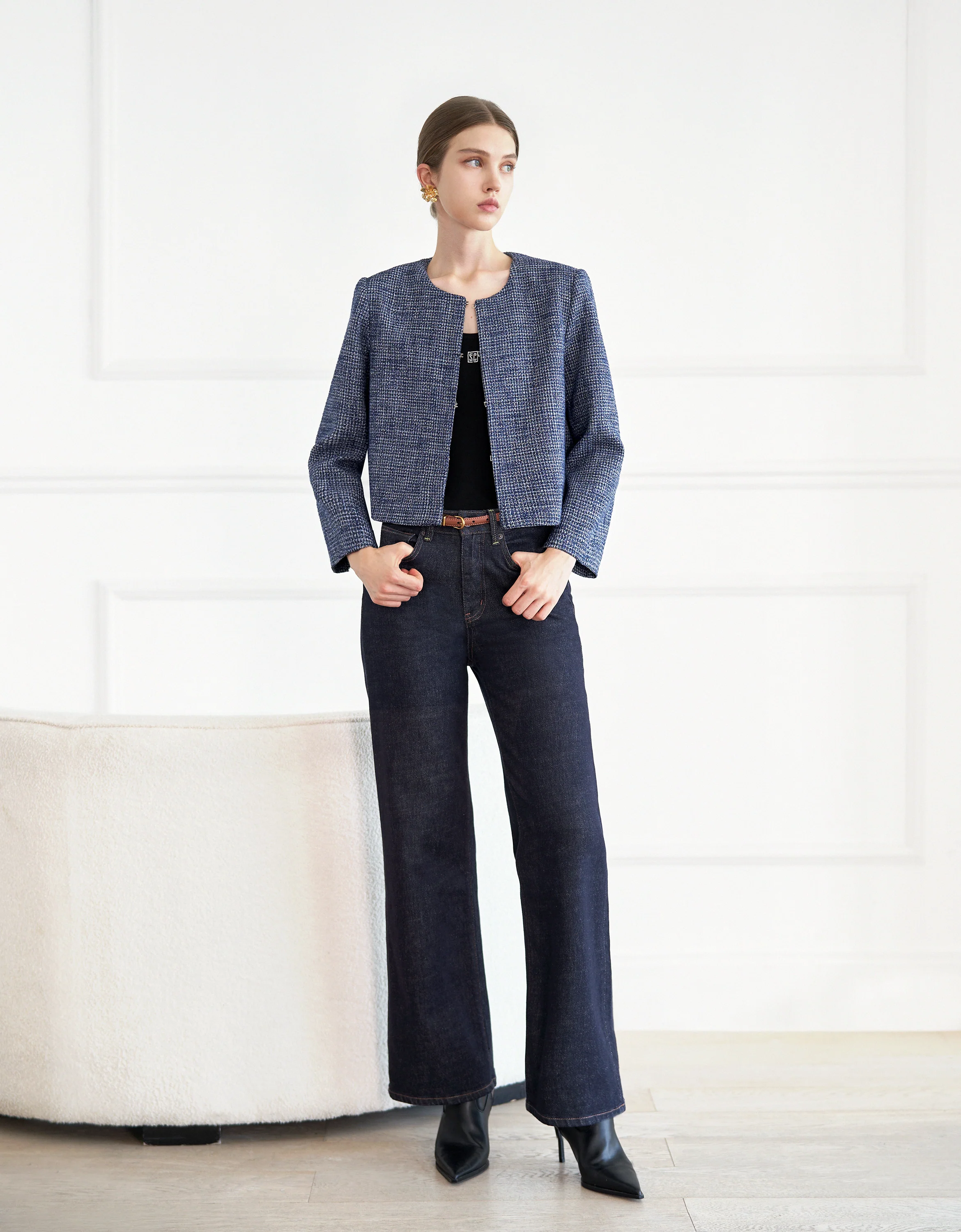 Round Neck Tweed Jacket - Image 5