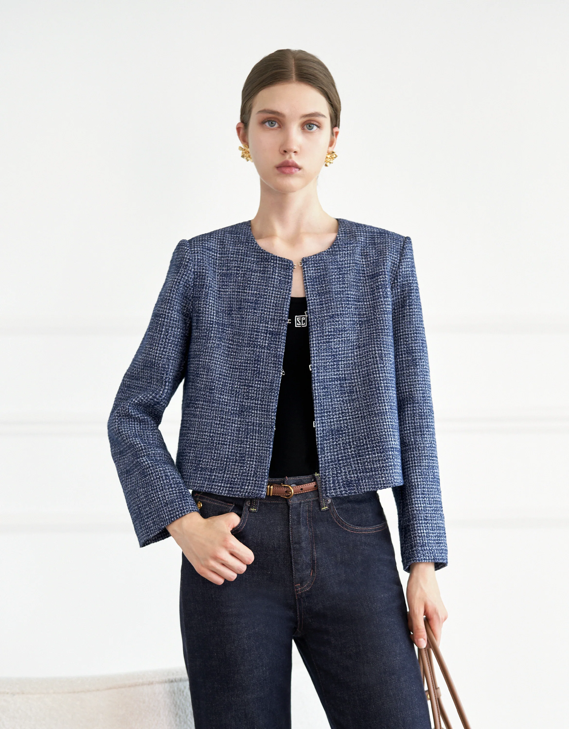 Round Neck Tweed Jacket - Image 6
