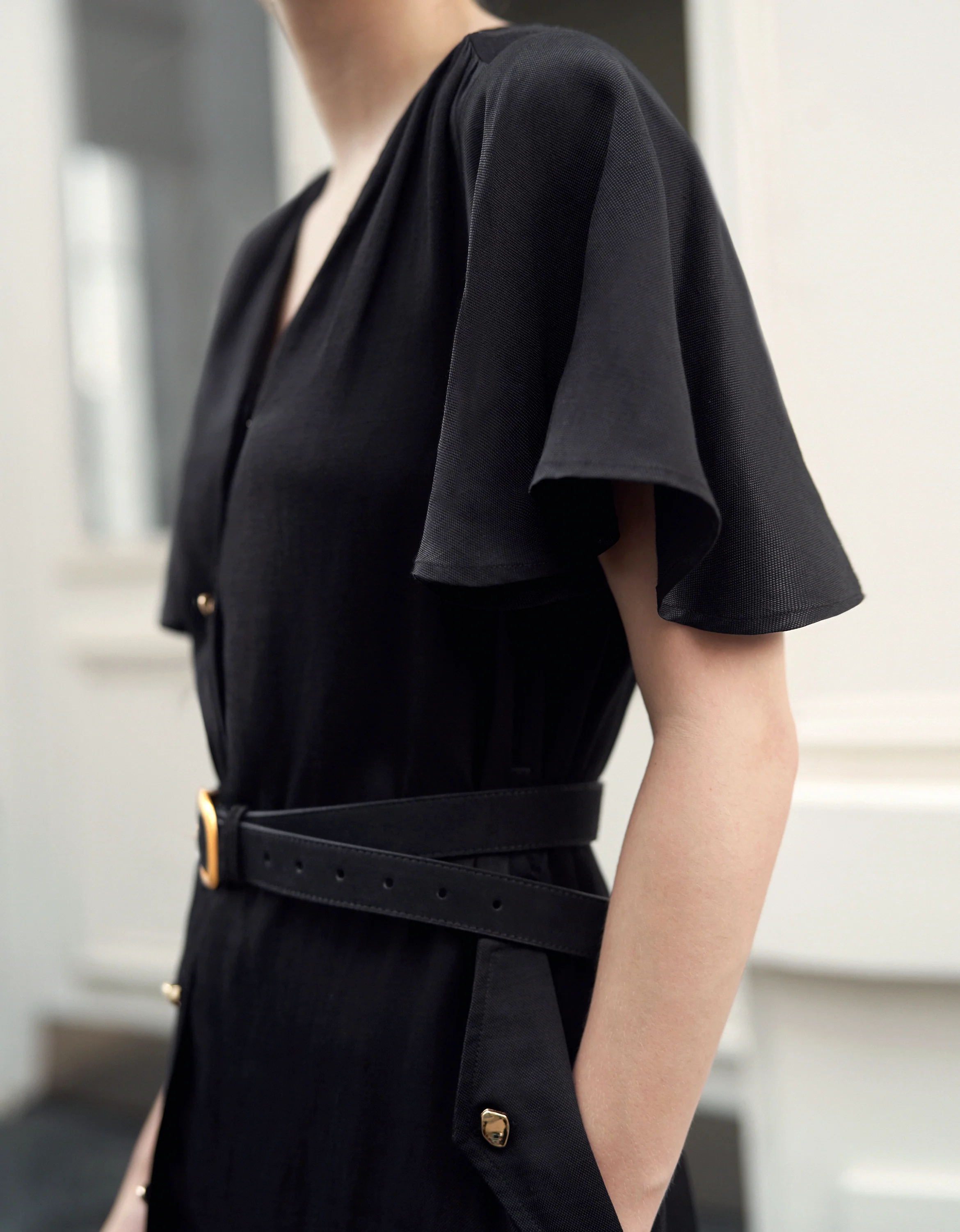 Ruffle Sleeve Button Front Midi Dress - Image 5