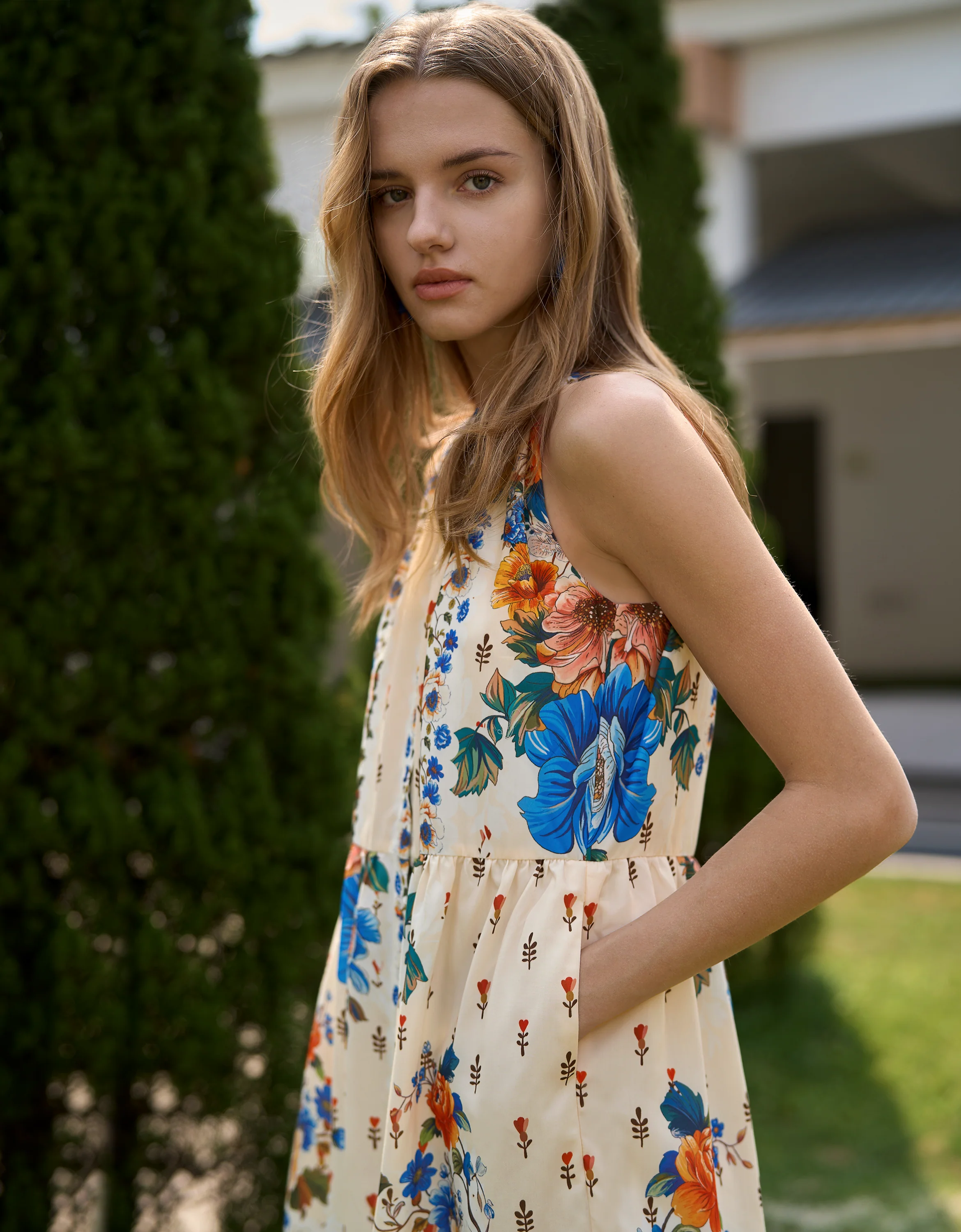 Ruffled Hem Button Front Floral Midi Dress - Image 10