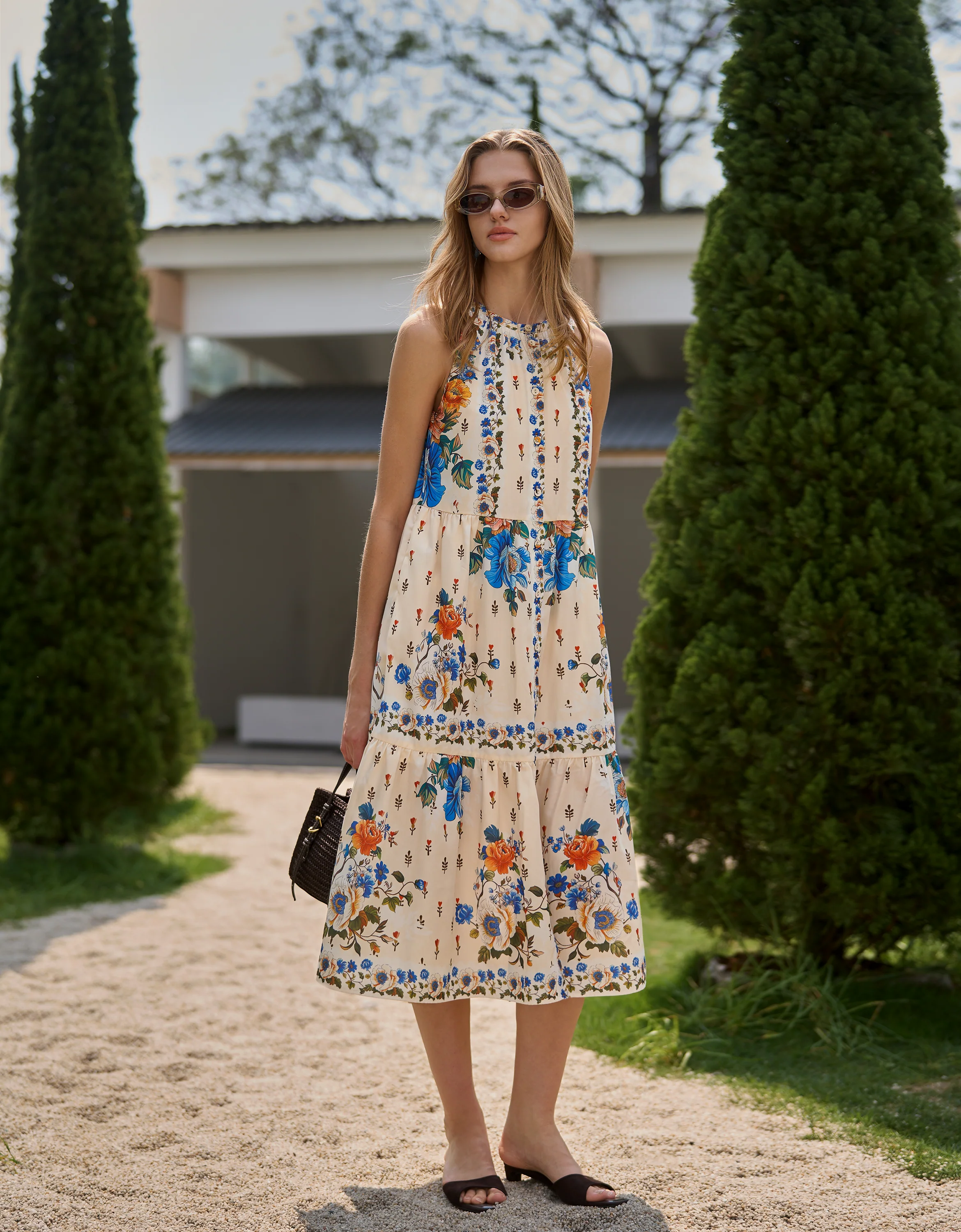 Ruffled Hem Button Front Floral Midi Dress - Image 11
