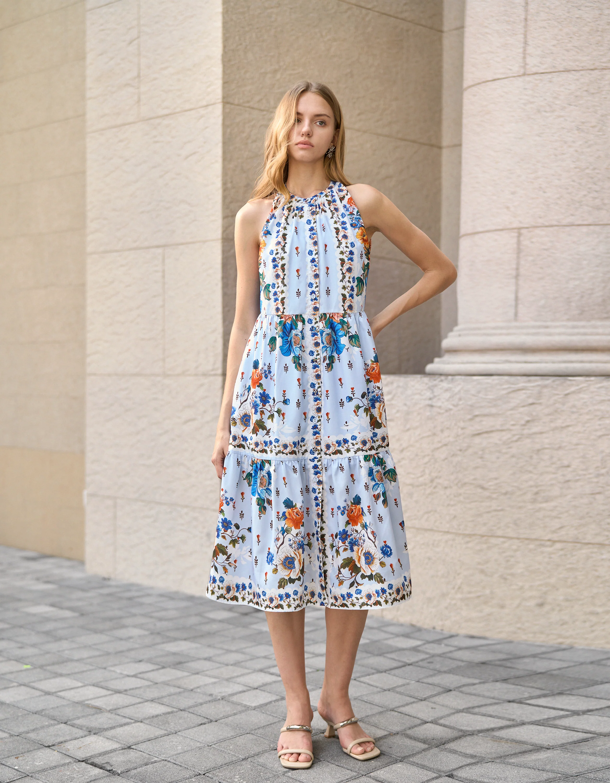 Ruffled Hem Button Front Floral Midi Dress - Image 3