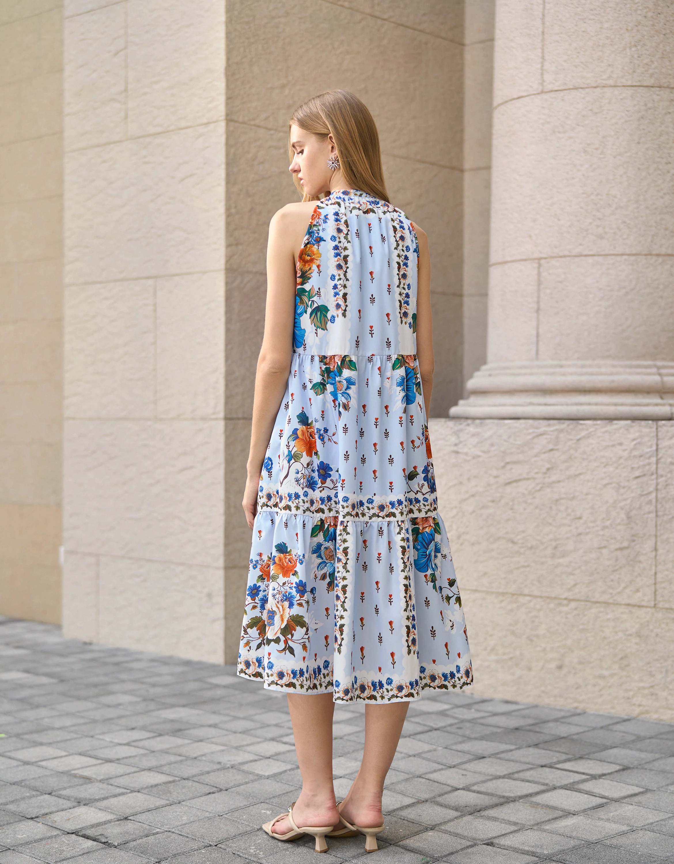 Ruffled Hem Button Front Floral Midi Dress - Image 4