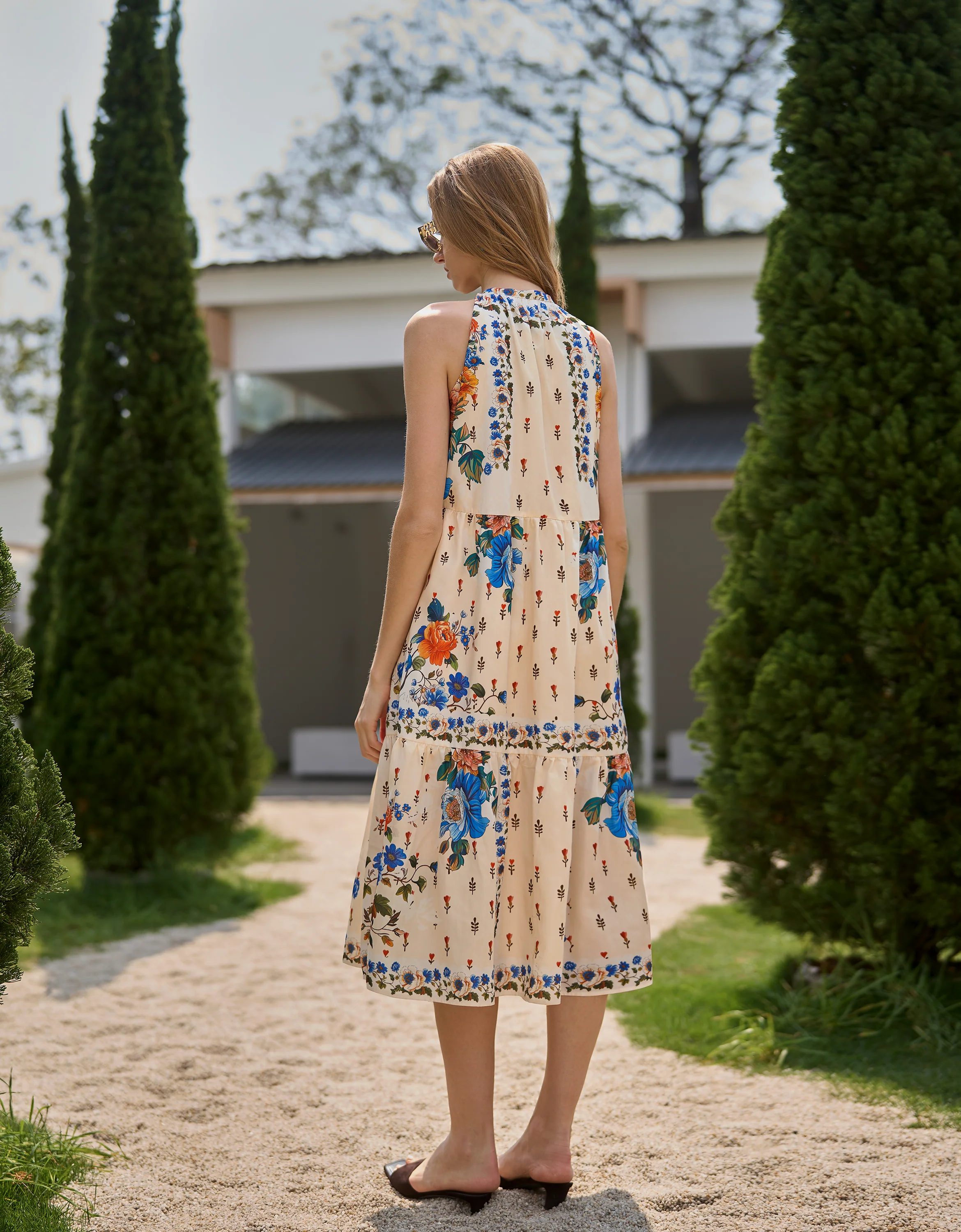 Ruffled Hem Button Front Floral Midi Dress - Image 9