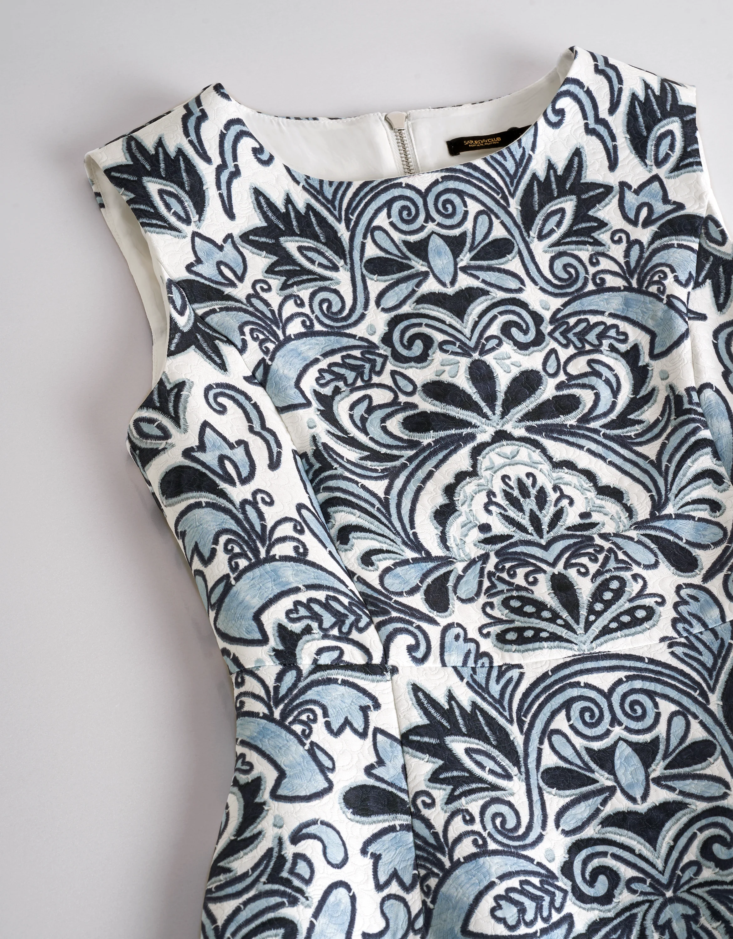 Ruffled Hem Jacquard Art Print Sleeveless Dress - Image 5