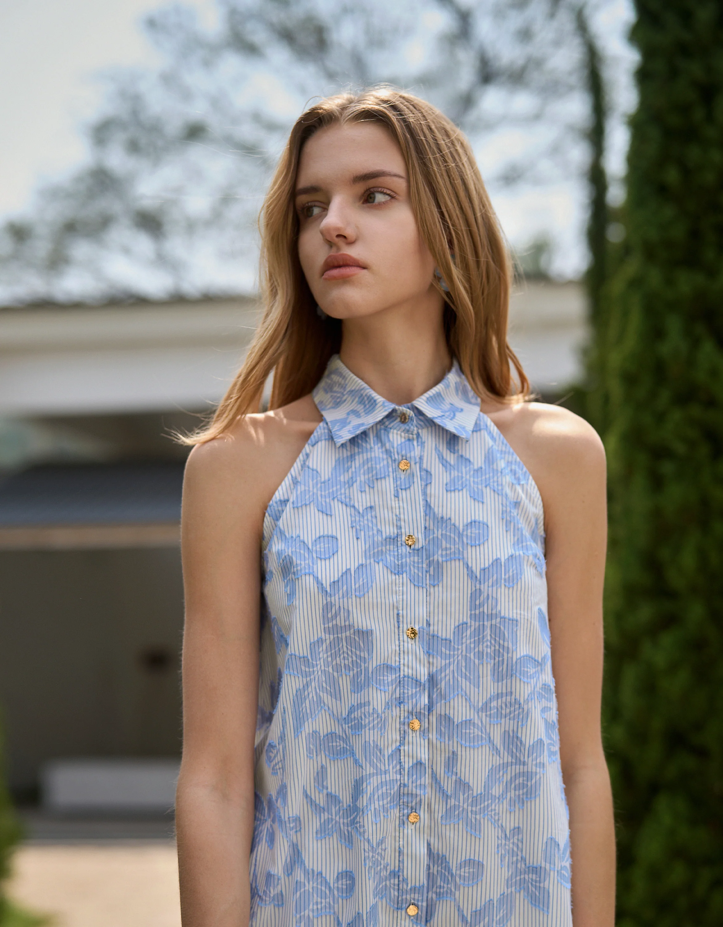 Ruffled Hem Striped Floral Dress - Image 6