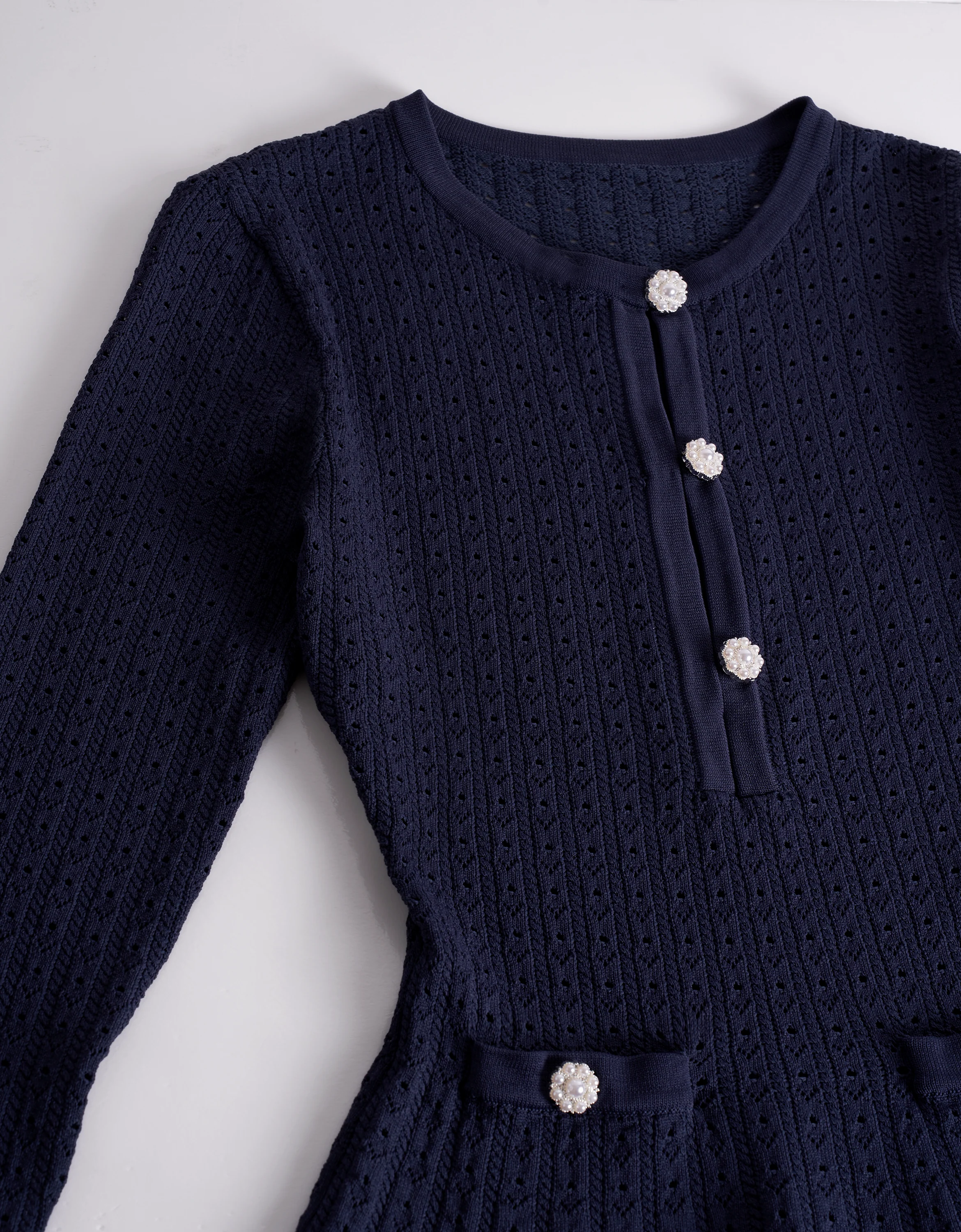 Ruffled Long Sleeve Hollow Knit Dress - Image 4
