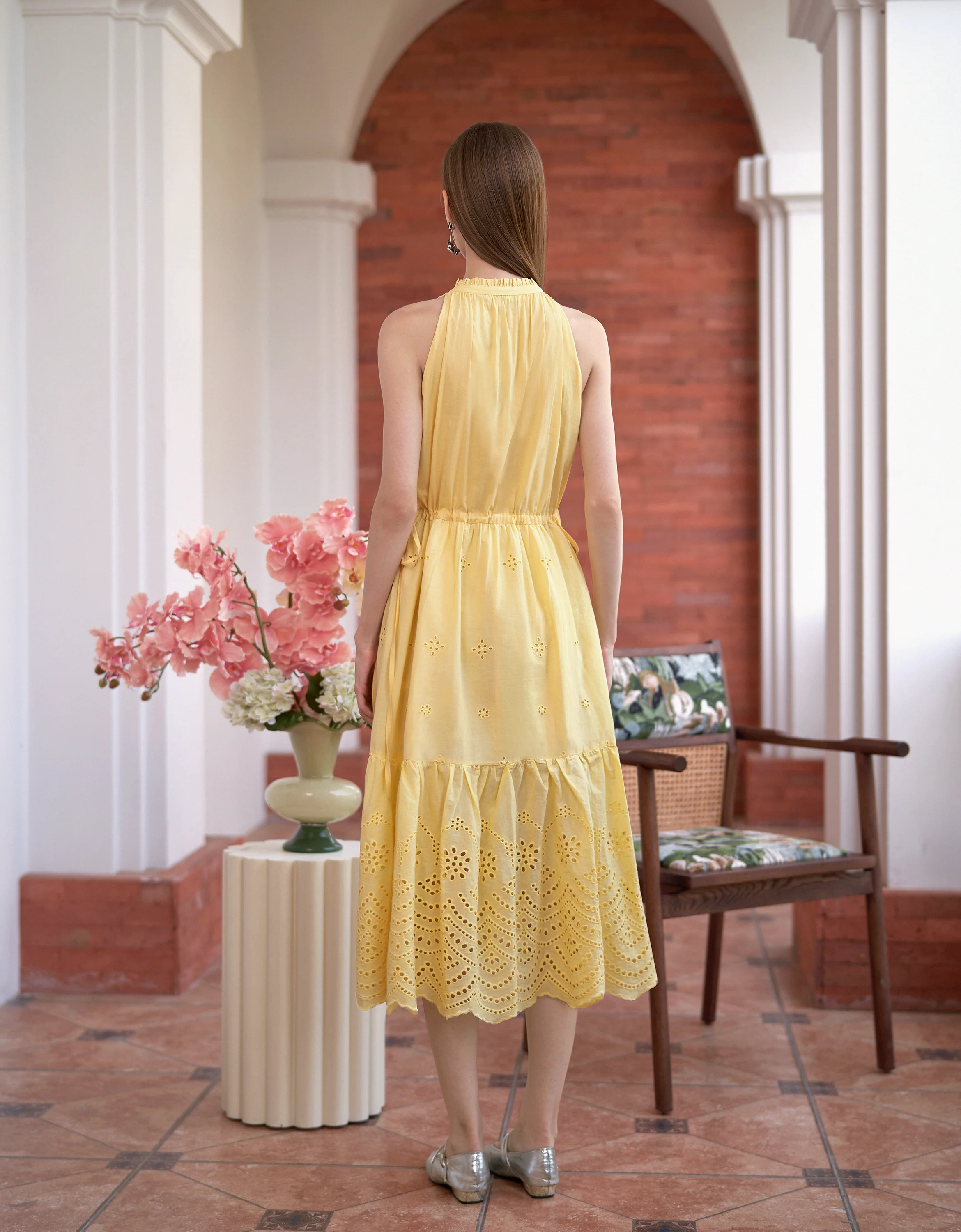 Ruffled Neck Sleeveless Embroidered Dress - Image 3
