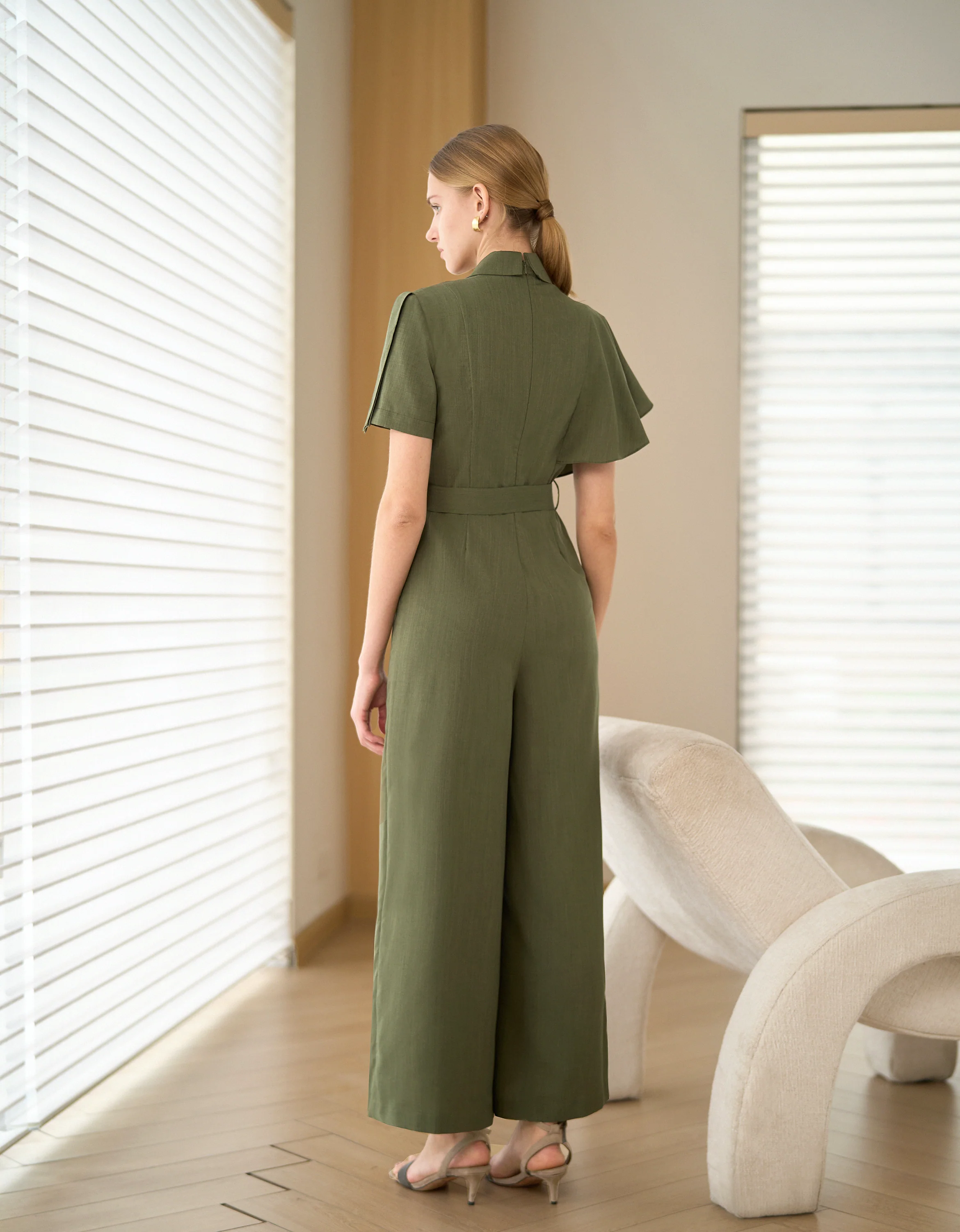 Ruffled Sleeve Double-breasted Wide Leg Jumpsuit - Image 4