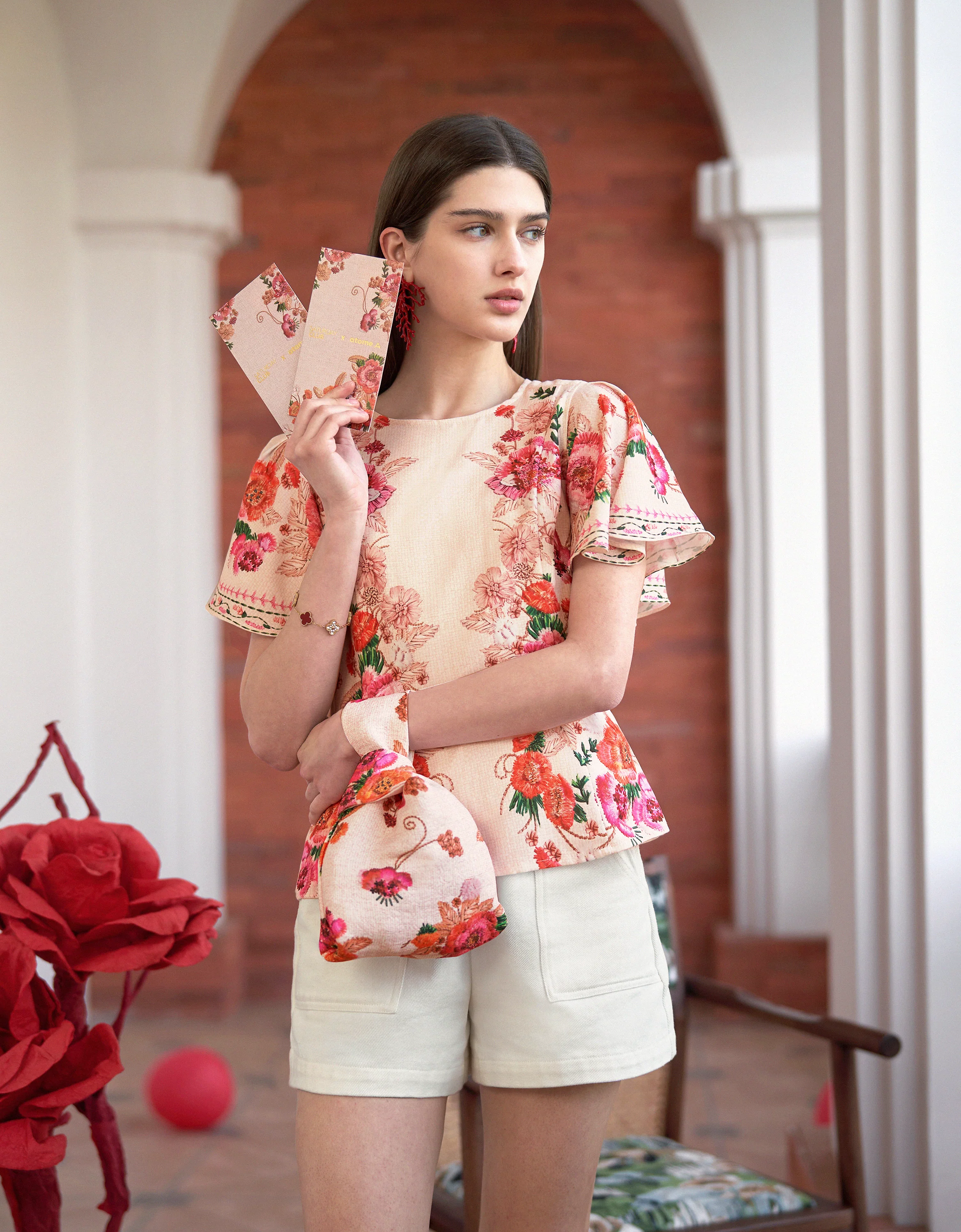 Ruffled Sleeves Round Neck Floral Top - Image 3