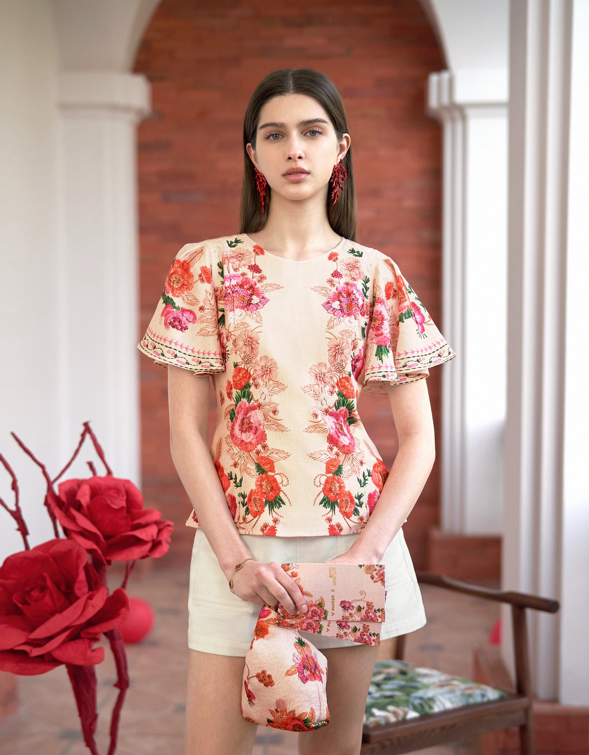 Ruffled Sleeves Round Neck Floral Top - Image 6
