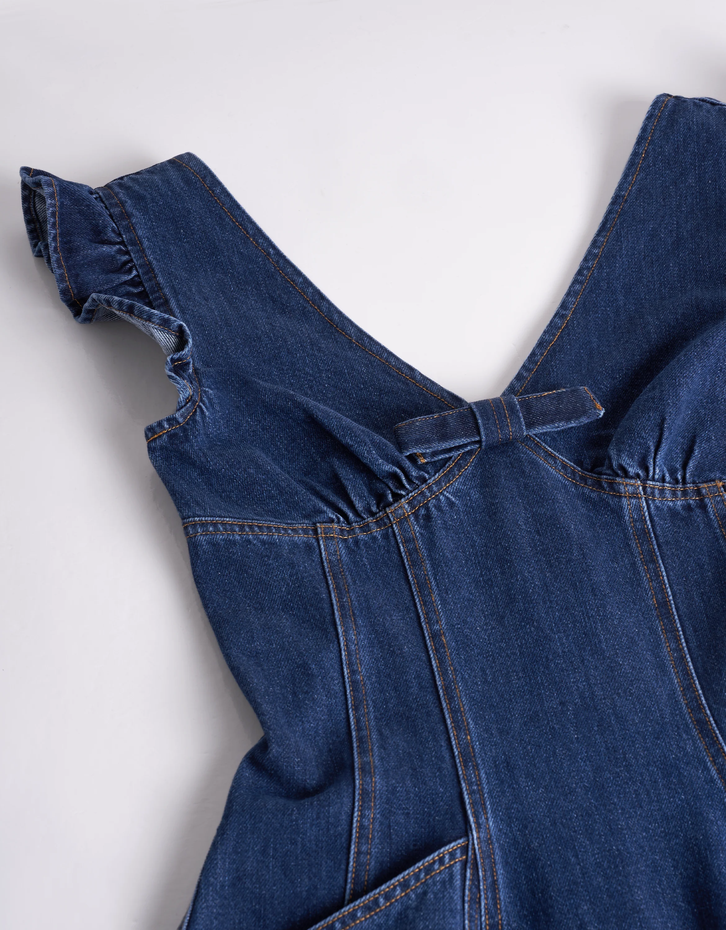 Ruffled Sleeves V-neck Denim Short Dress - Image 7