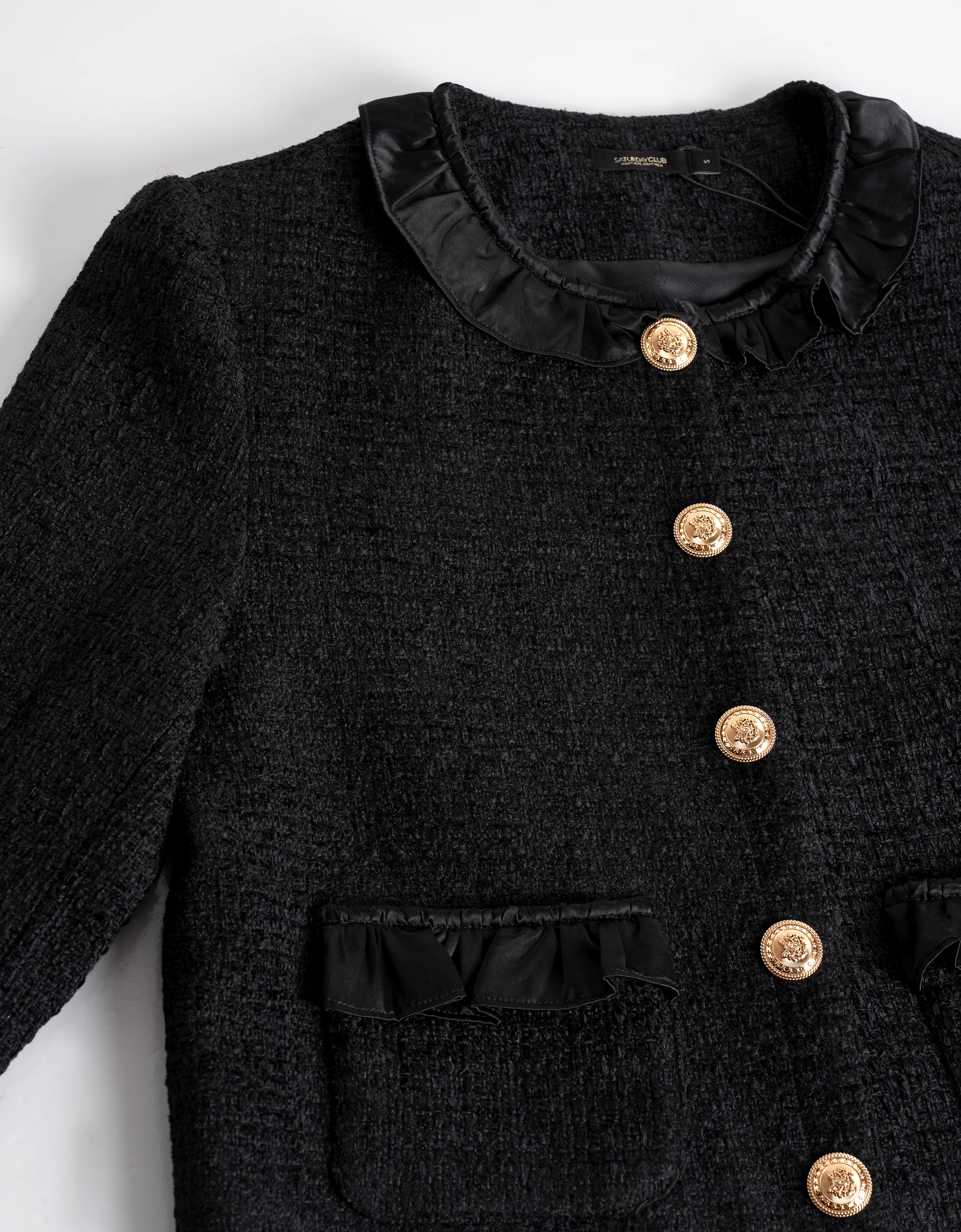 Ruffled Trims Button Front Tweed Jacket - Image 7