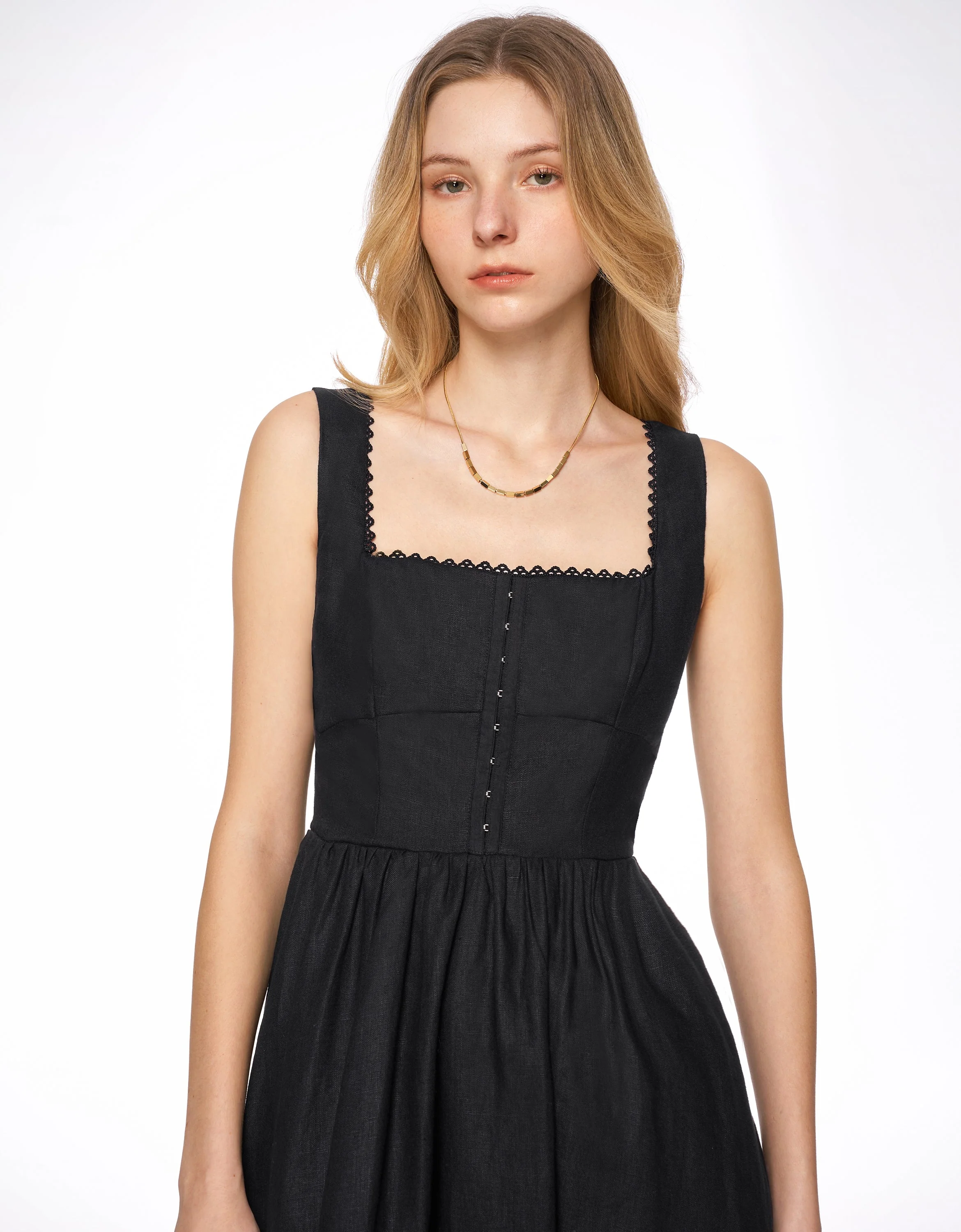 Scallop Trim Square Neck Dress - Image 3