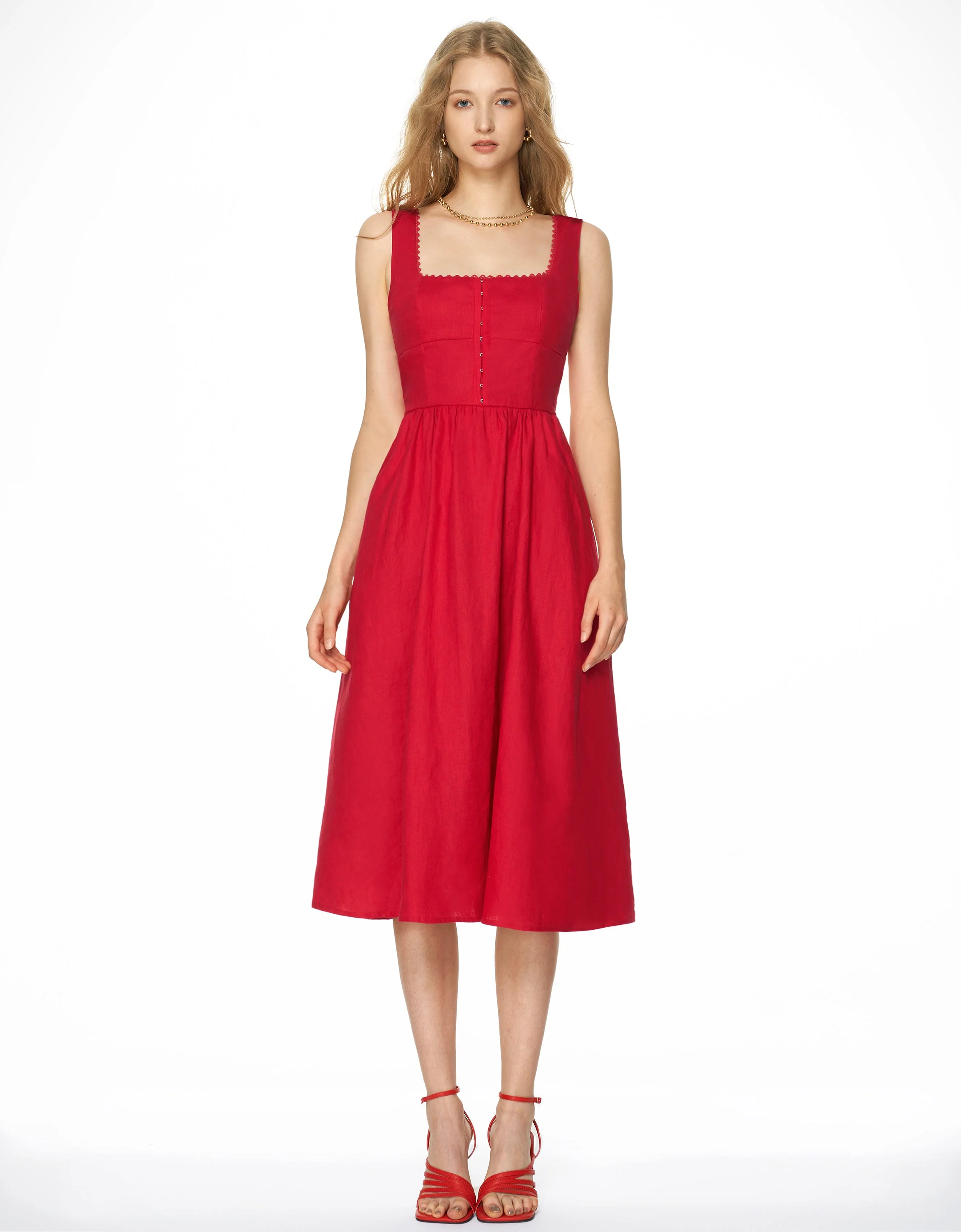 Scallop Trim Square Neck Dress - Image 4