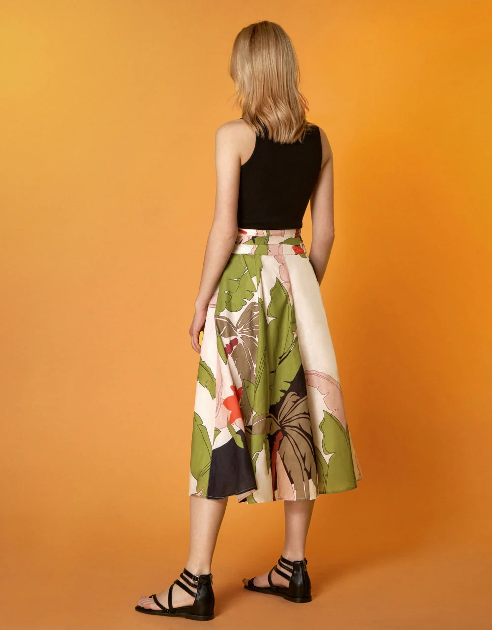 Self Tie Waist Leaf Print Skirt - Image 4