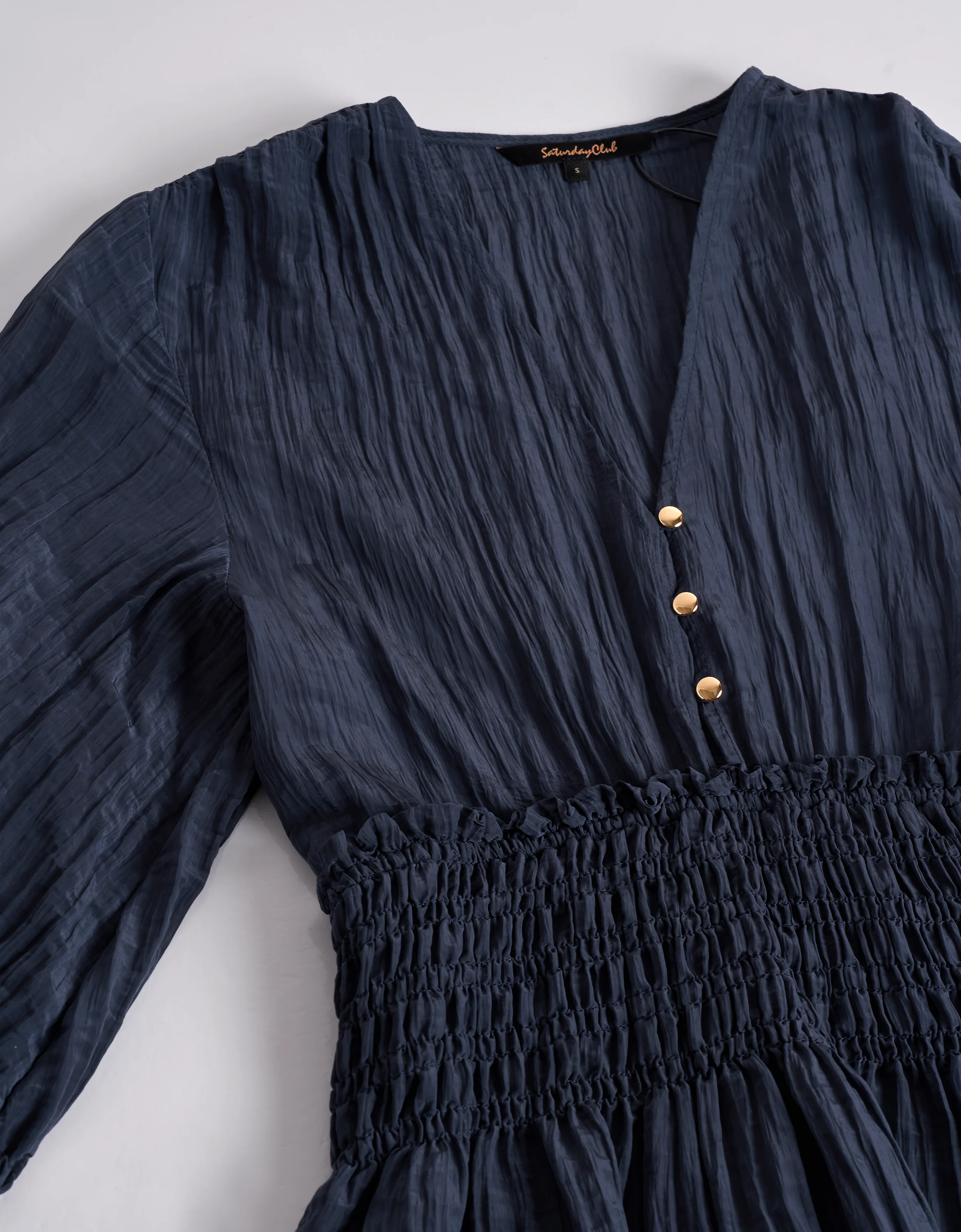 Shirred Waist V-neck Layered Dress - Image 8