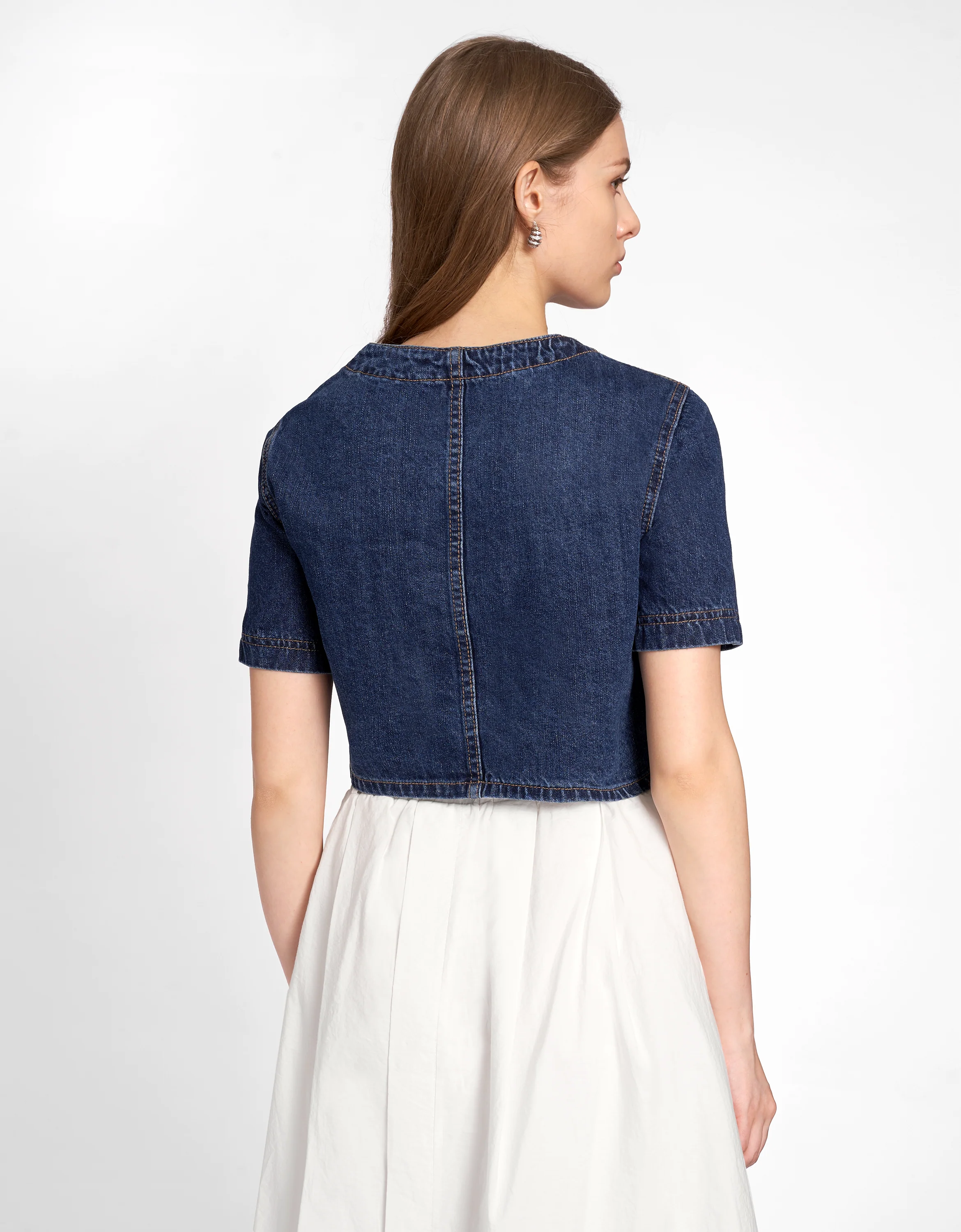 Short Sleeve Button-embellished Denim Jacket - Image 3