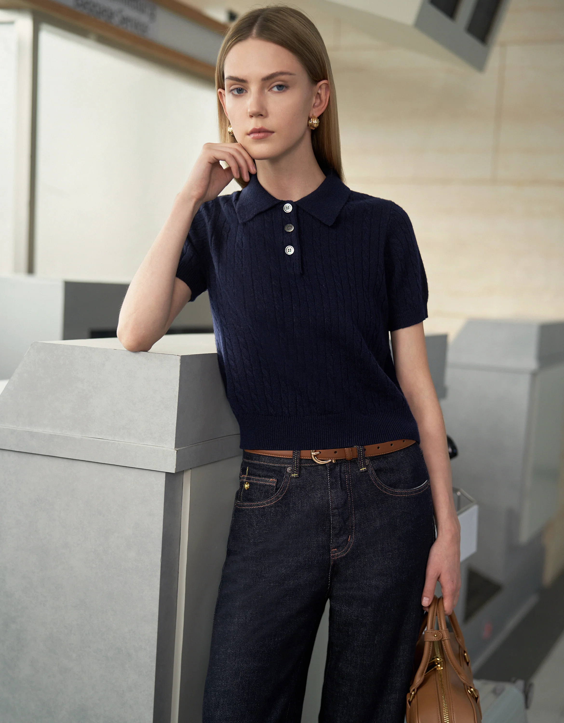 Short Sleeve Cable Knit Polo Shirt - Image 5