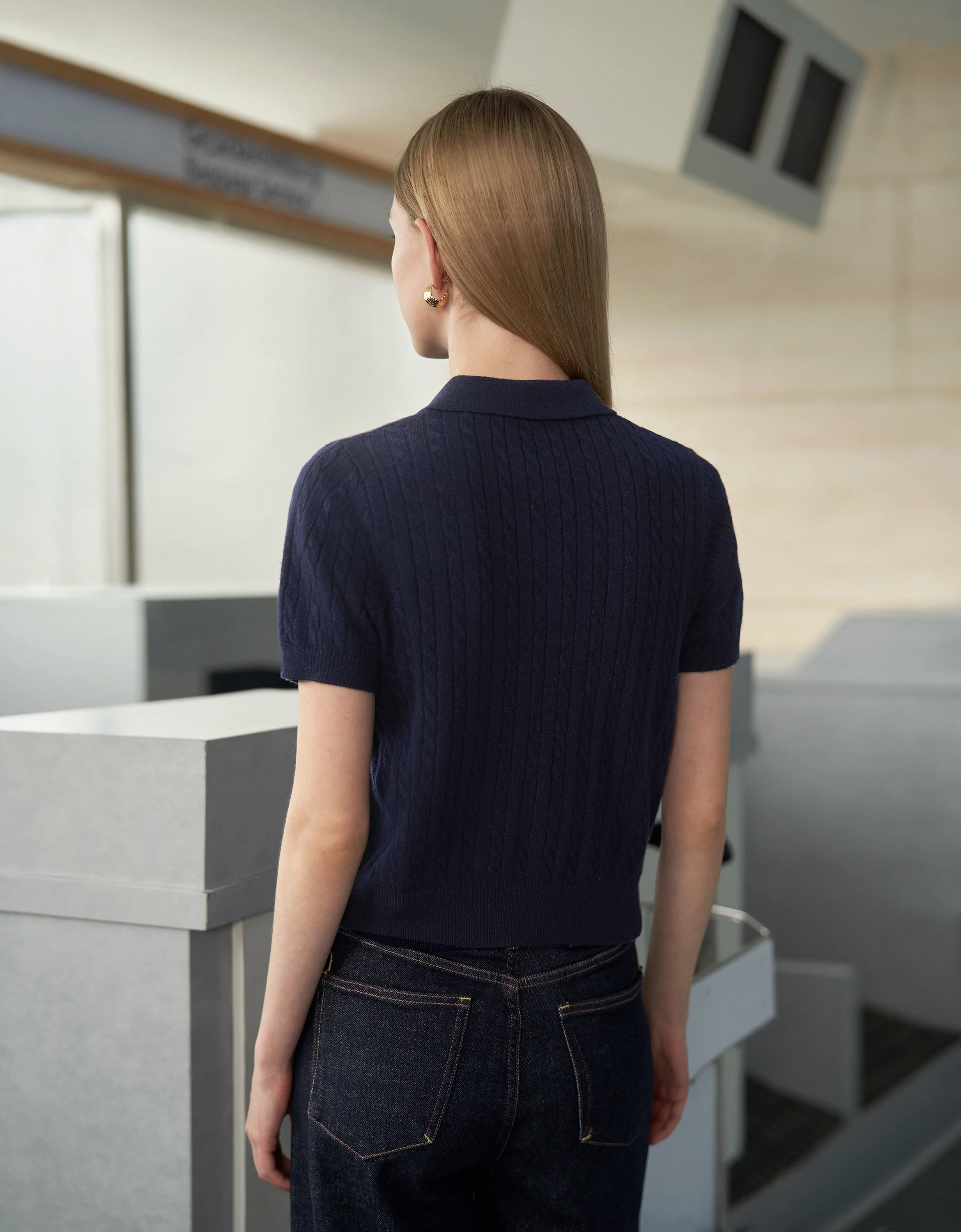 Short Sleeve Cable Knit Polo Shirt - Image 6