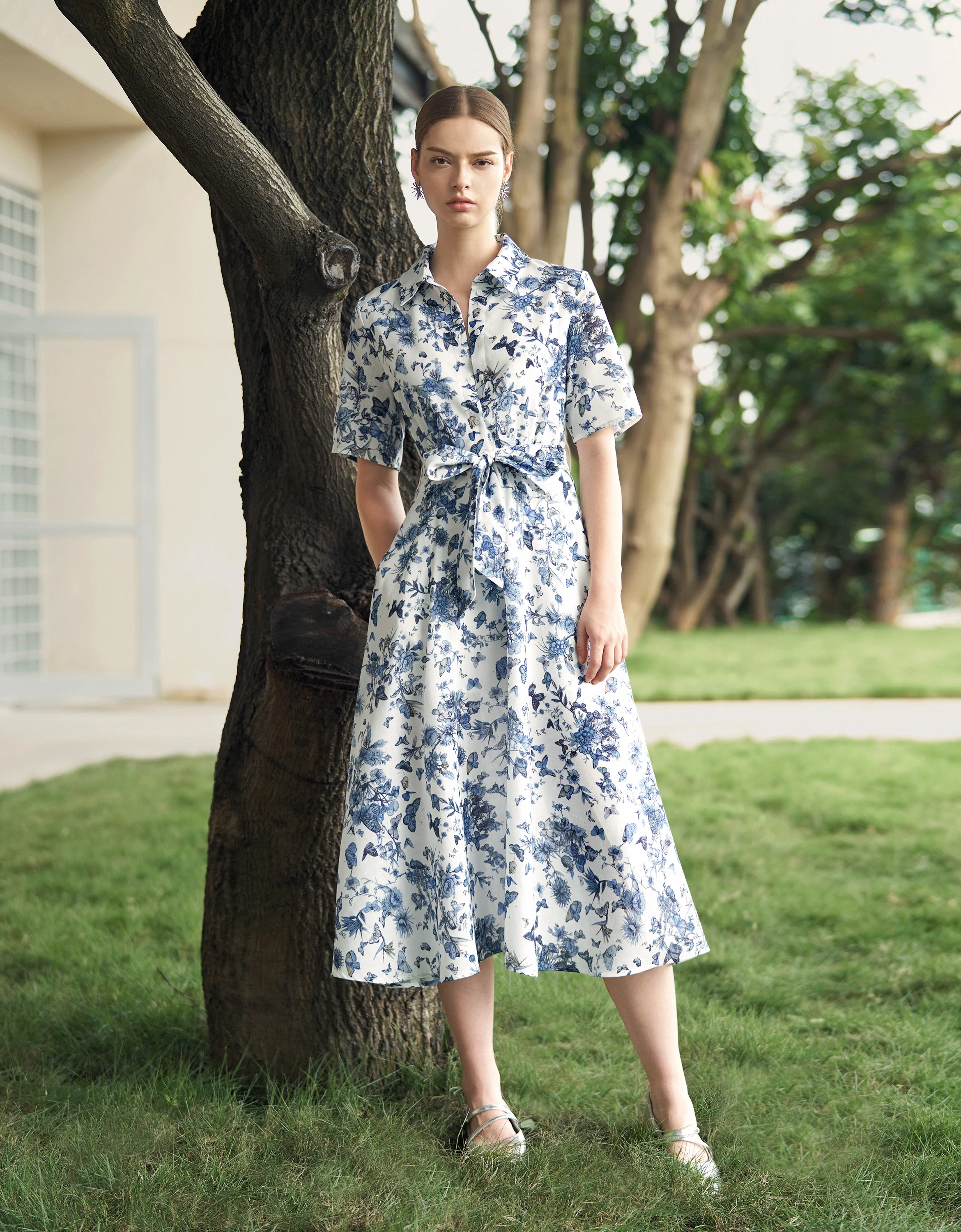 Short Sleeve Printed Midi Shirt Dress - Image 3