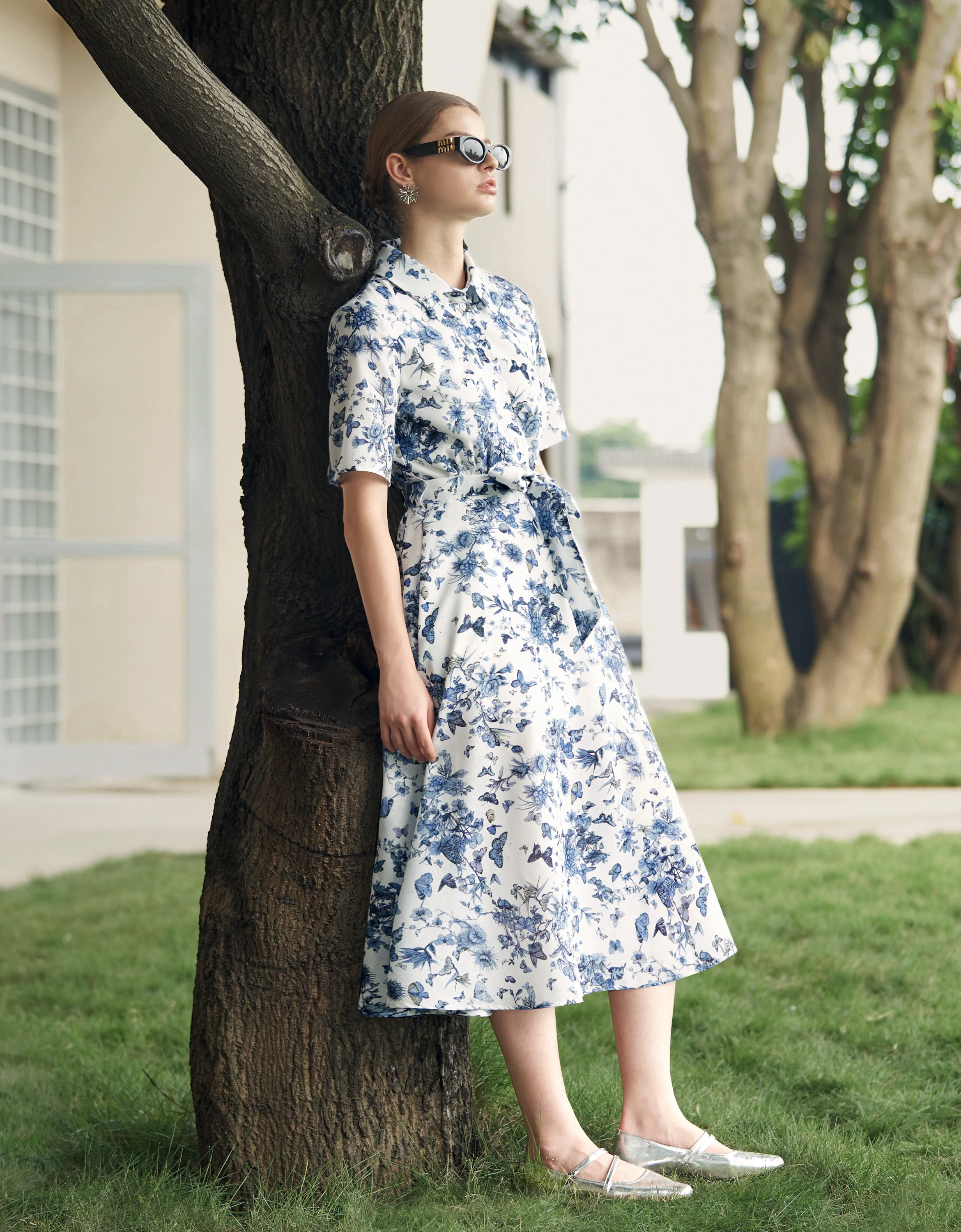 Short Sleeve Printed Midi Shirt Dress - Image 4