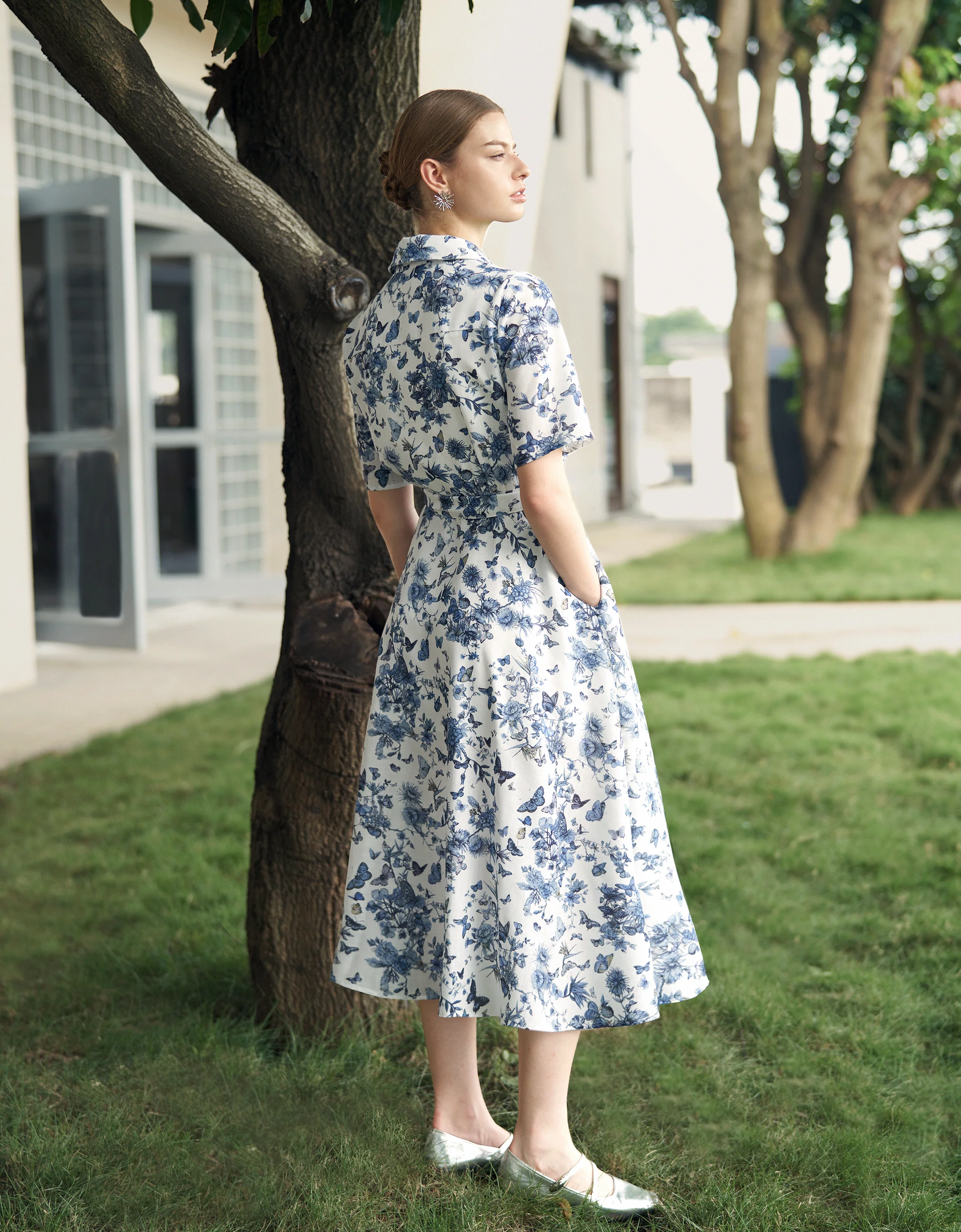 Short Sleeve Printed Midi Shirt Dress - Image 5