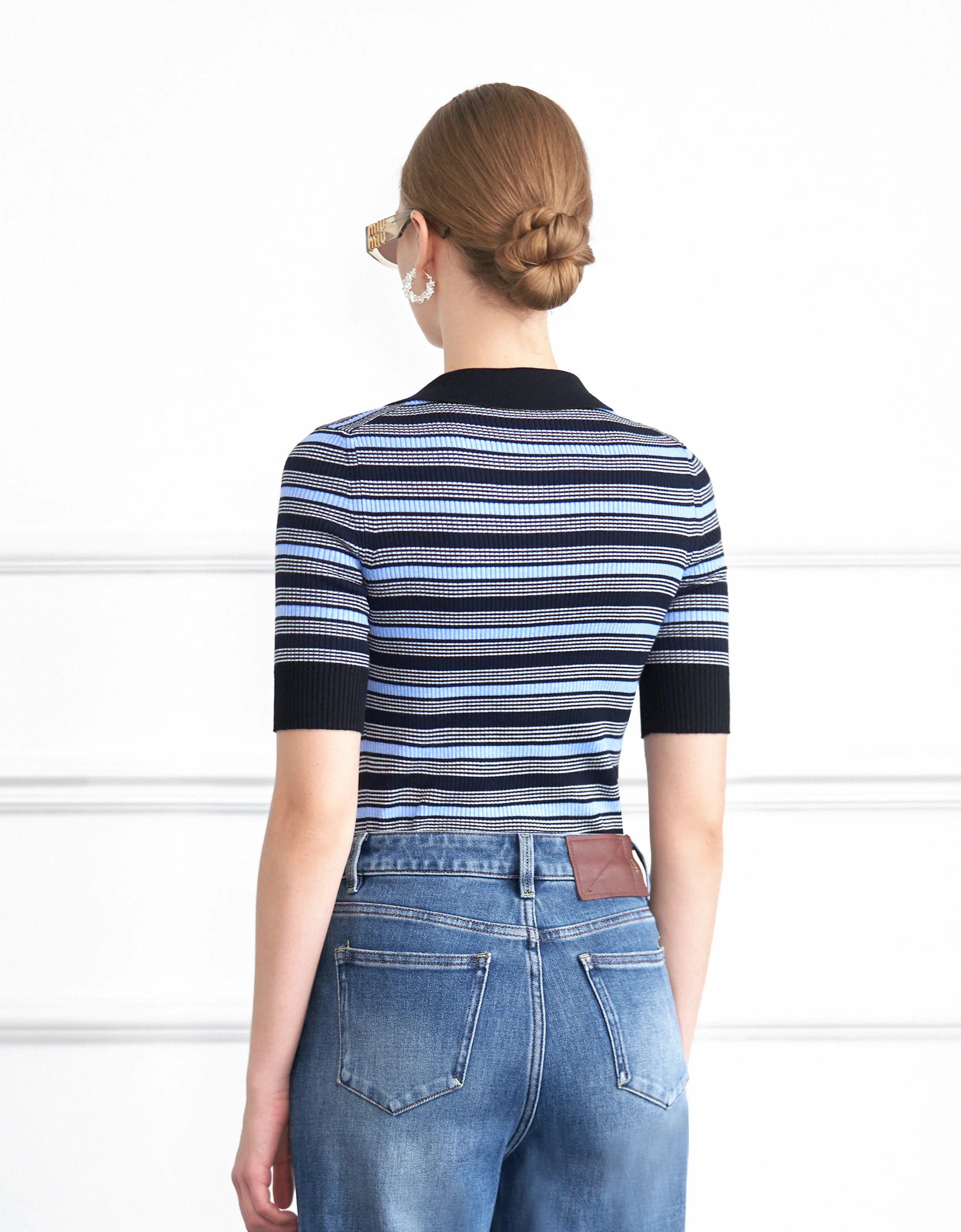 Short Sleeve Striped Knit Polo Shirt - Image 3