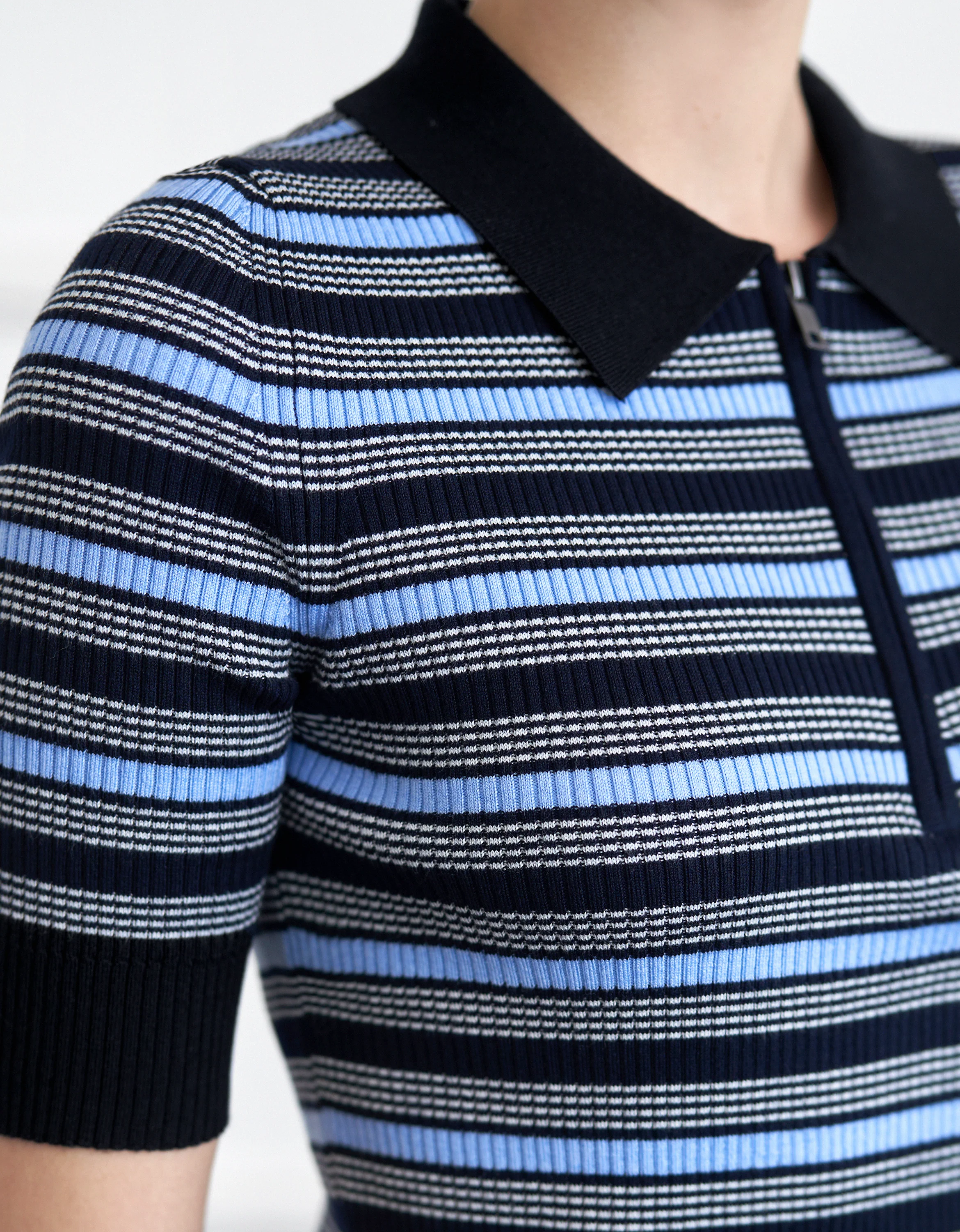 Short Sleeve Striped Knit Polo Shirt - Image 4