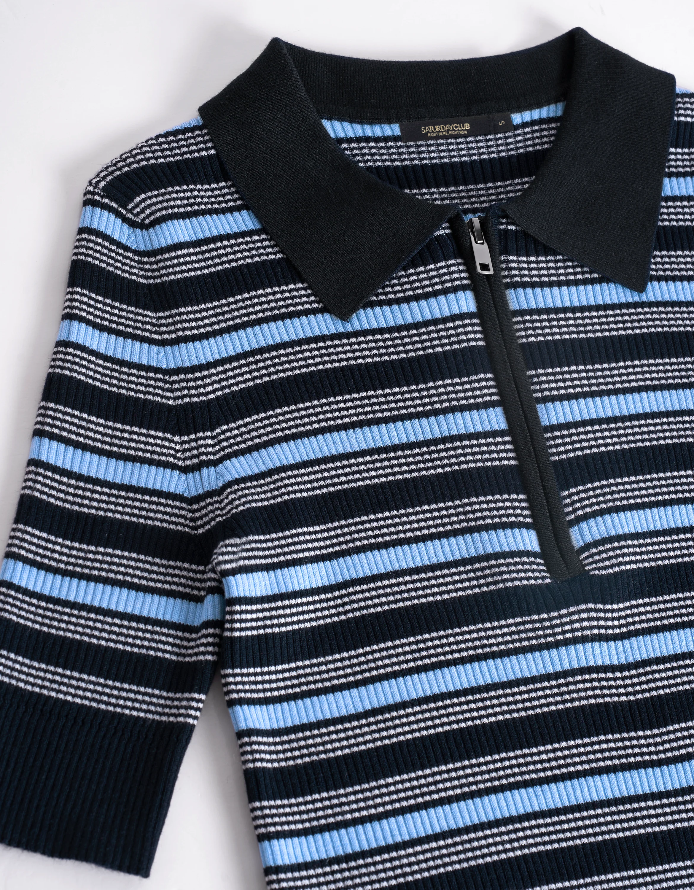 Short Sleeve Striped Knit Polo Shirt - Image 5