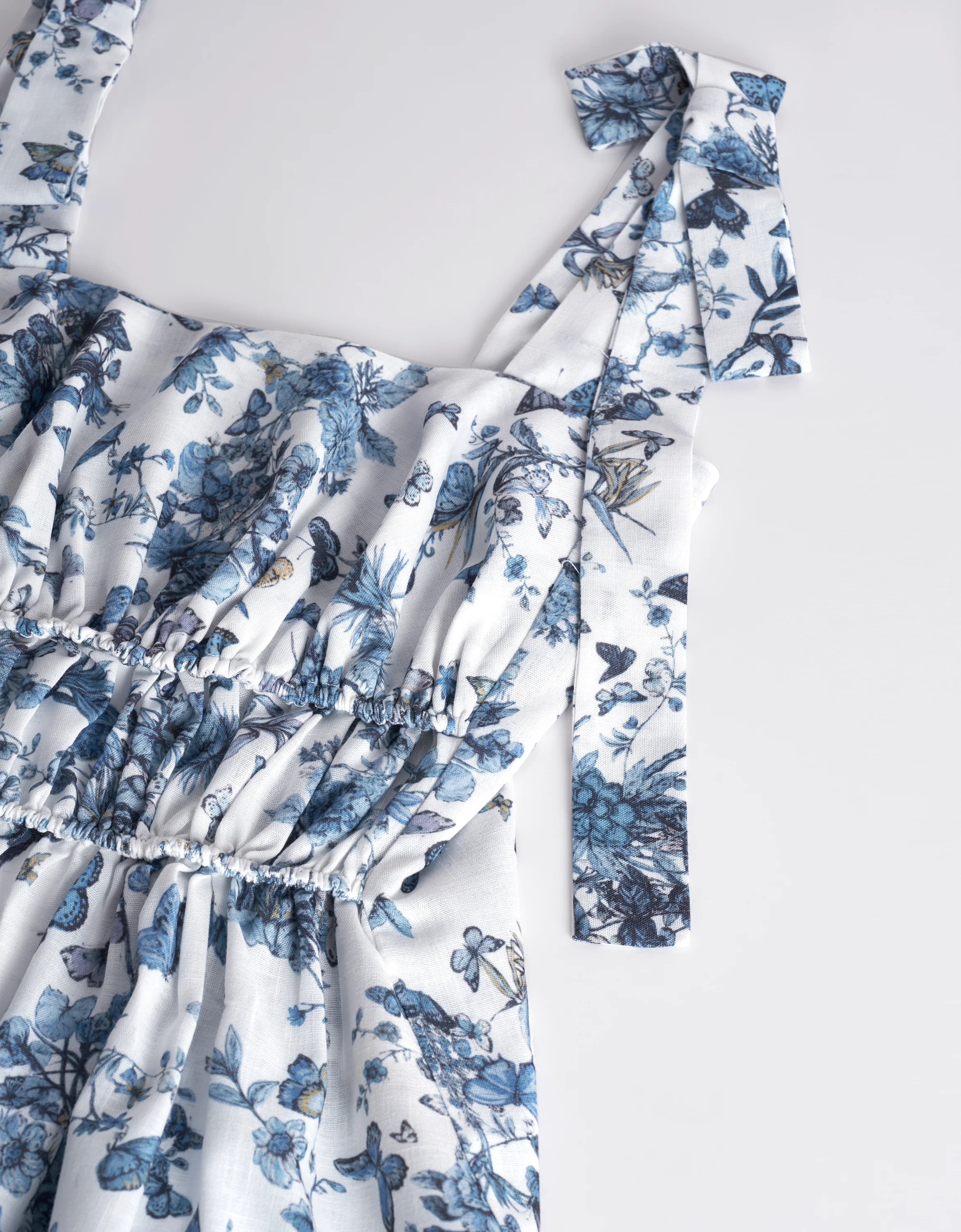 Shoulder Bow Ruched Waist Printed Top - Image 9