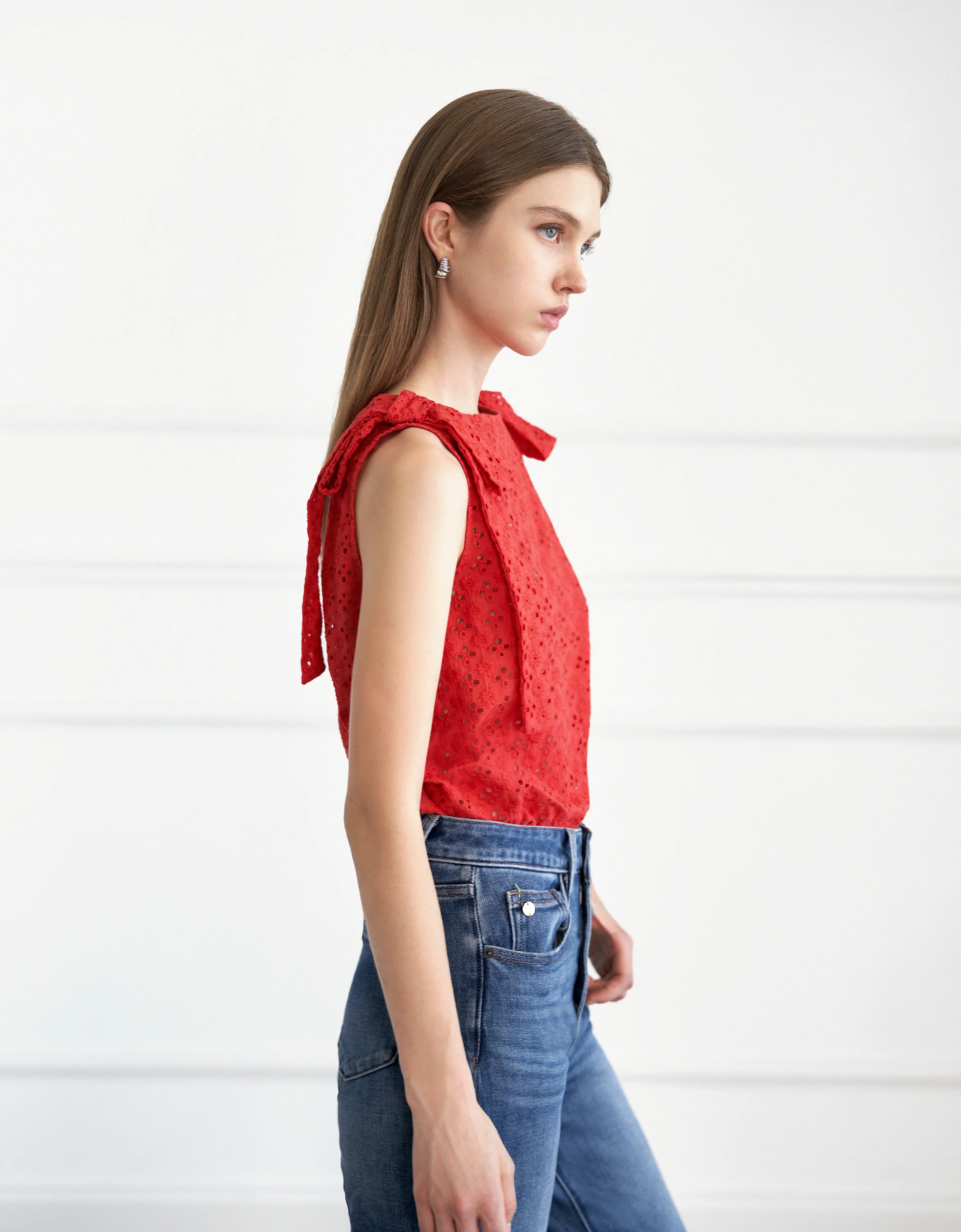 Shoulder Bows Cutwork Embroidery Top - Image 4