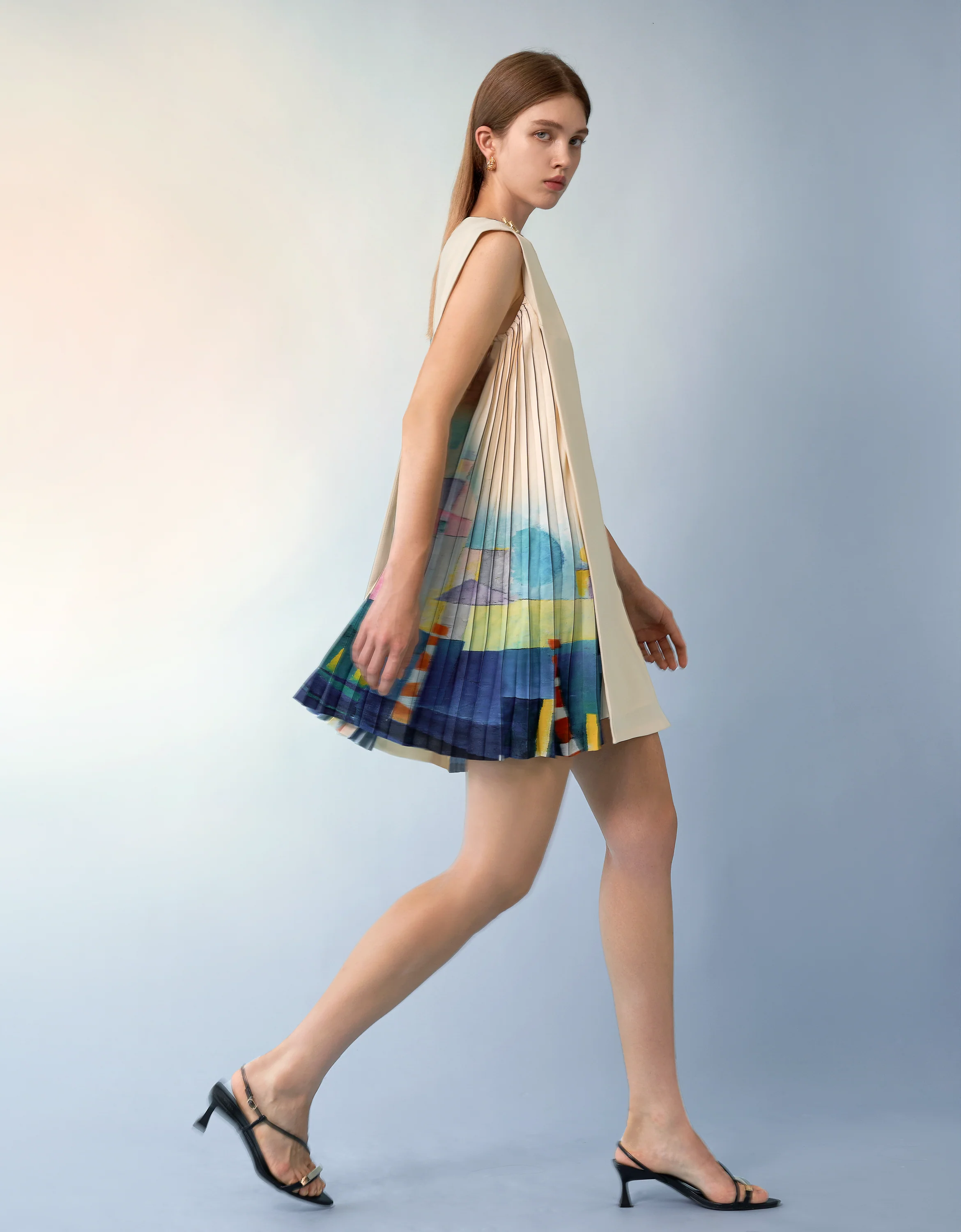 Side Printed Pleated Shift Dress - Image 37