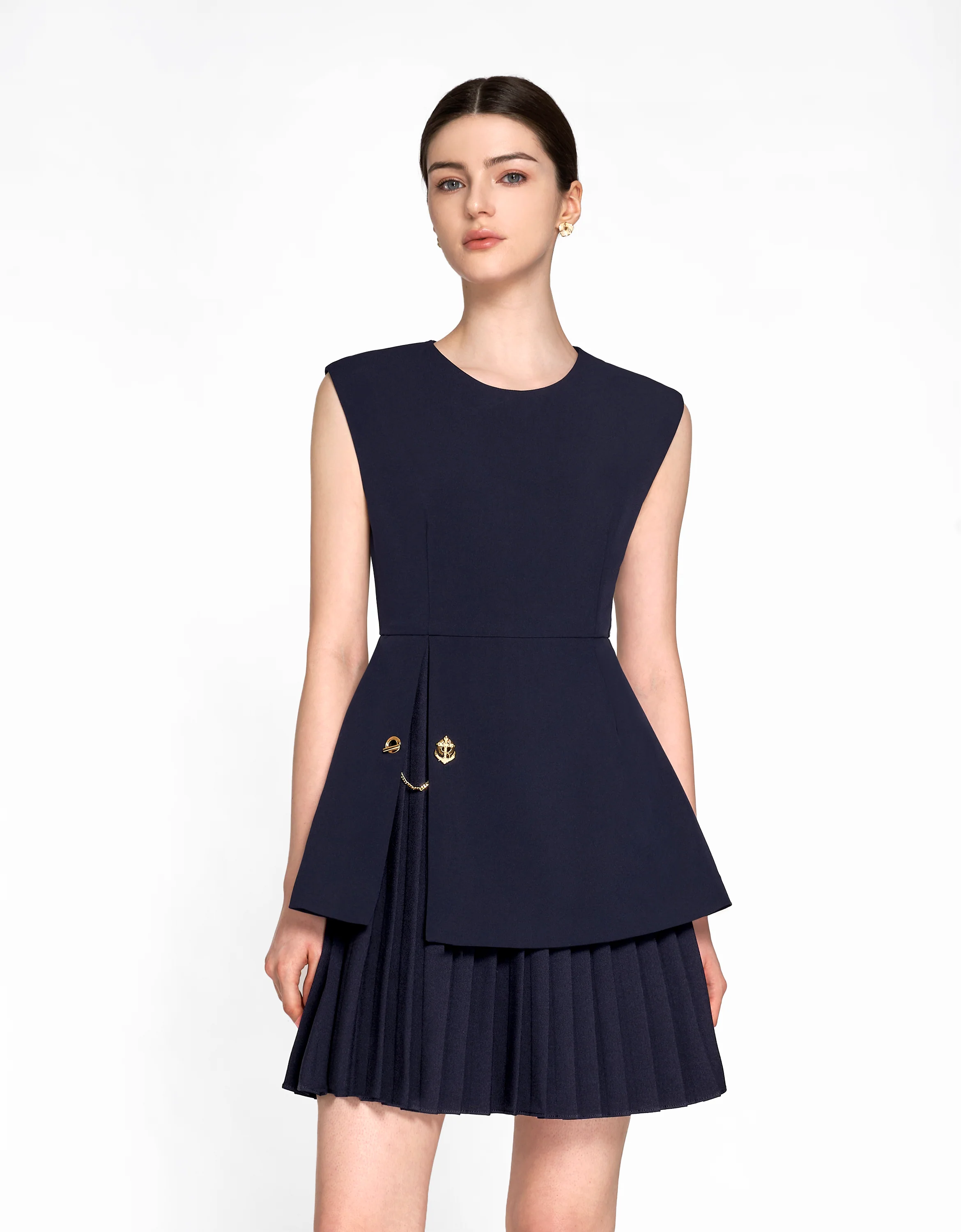 Side Slit Contrast Pleated Hem Dress - Image 10