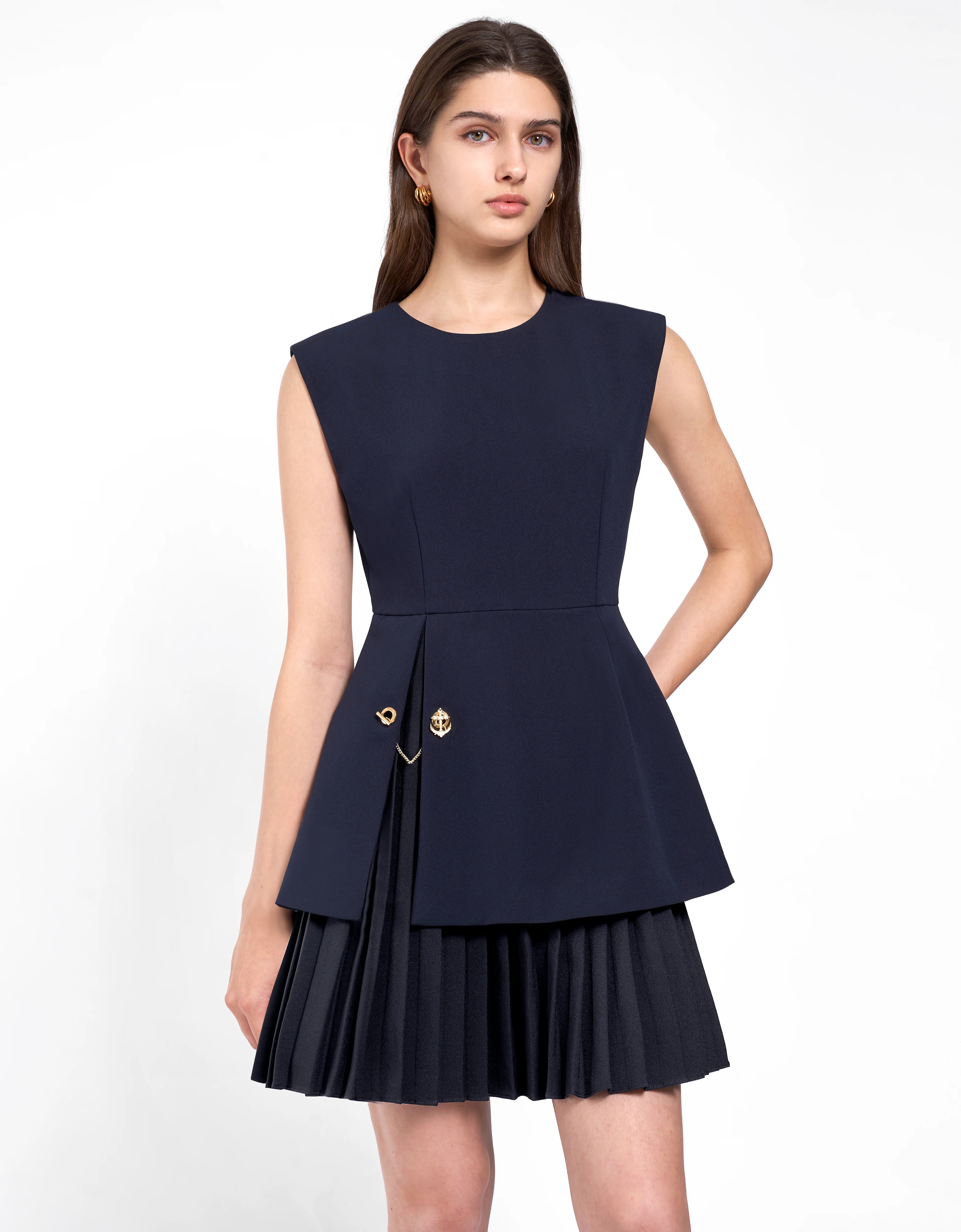 Side Slit Contrast Pleated Hem Dress - Image 12