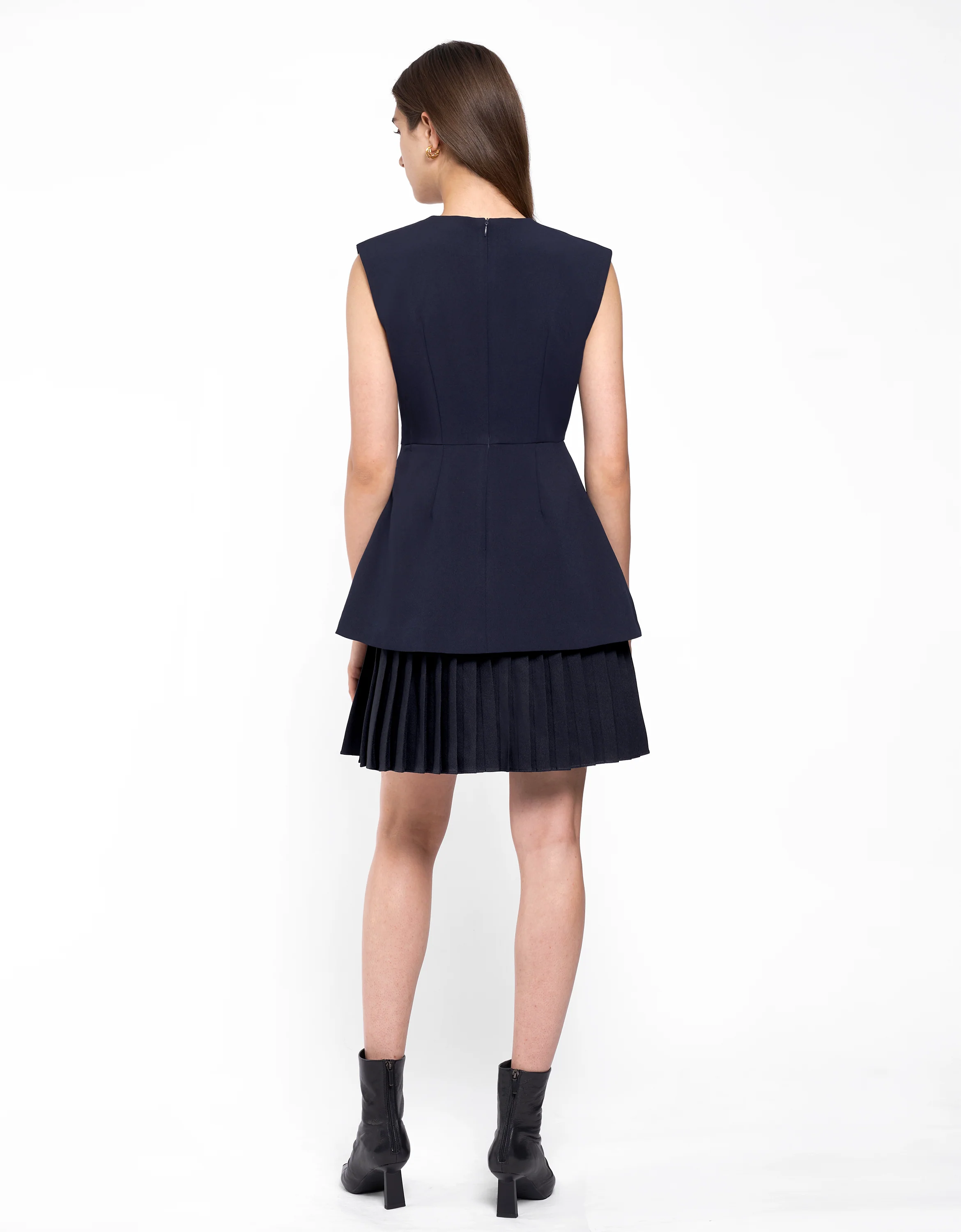 Side Slit Contrast Pleated Hem Dress - Image 13
