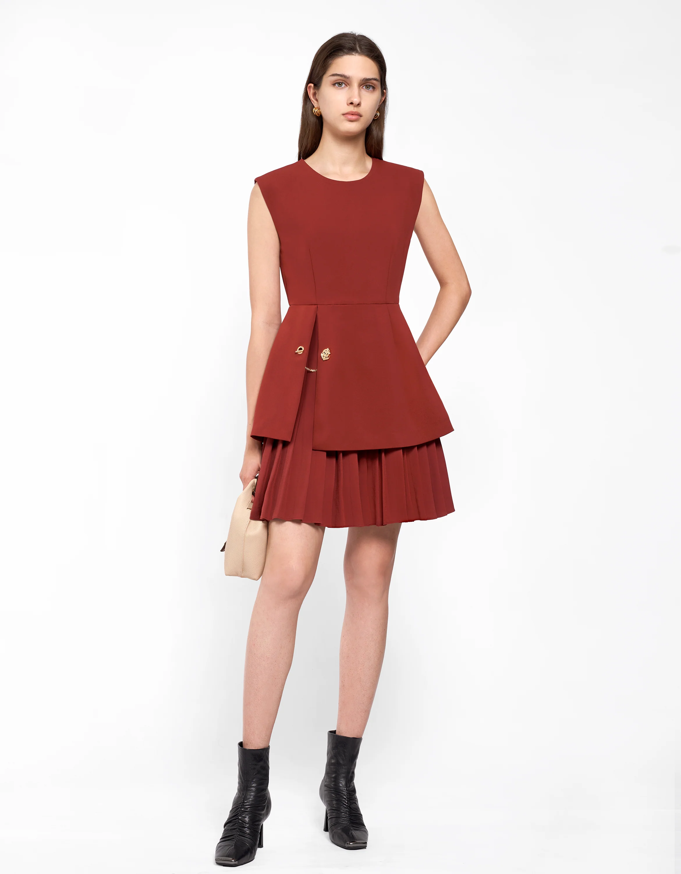 Side Slit Contrast Pleated Hem Dress - Image 15