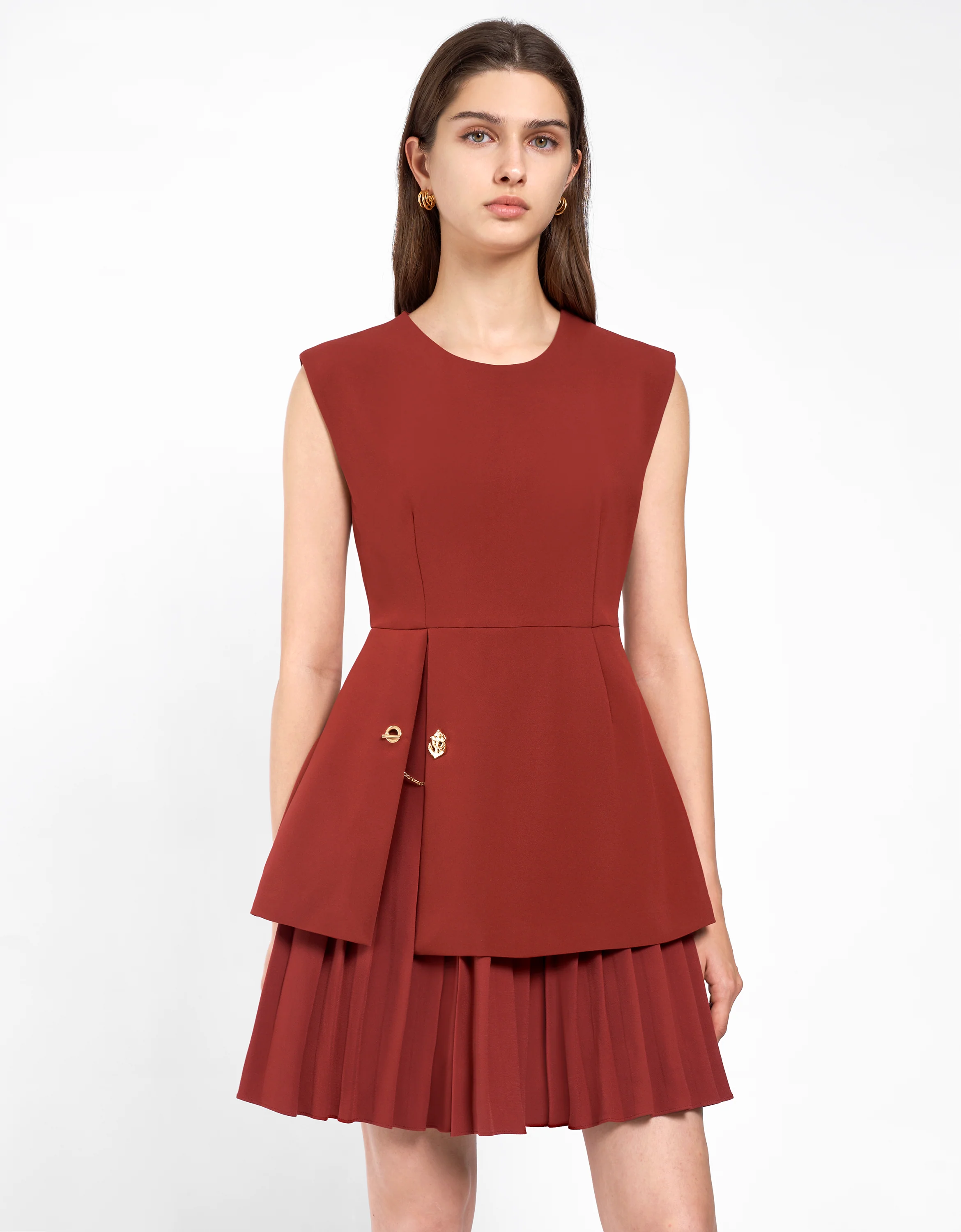 Side Slit Contrast Pleated Hem Dress - Image 16