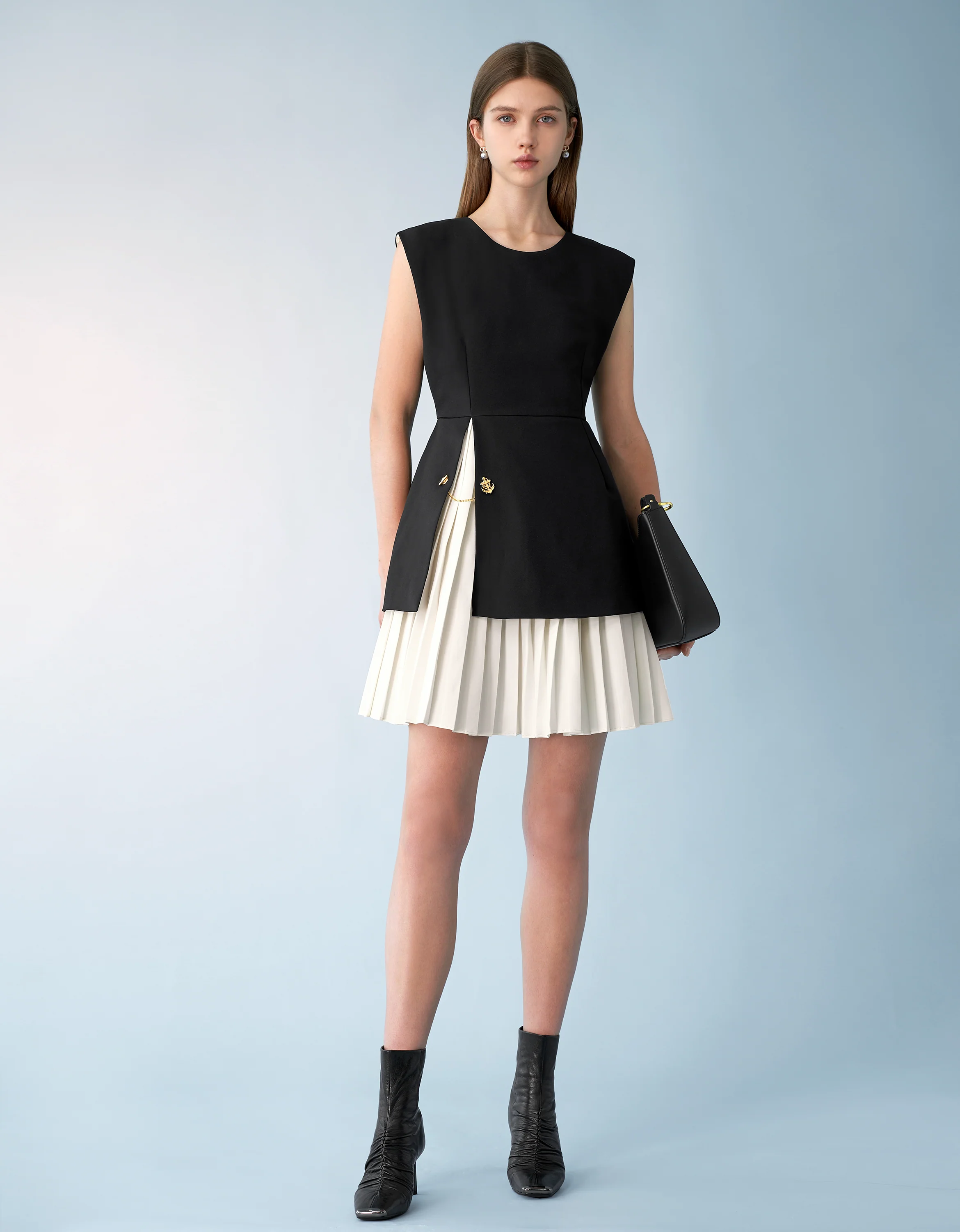 Side Slit Contrast Pleated Hem Dress - Image 5