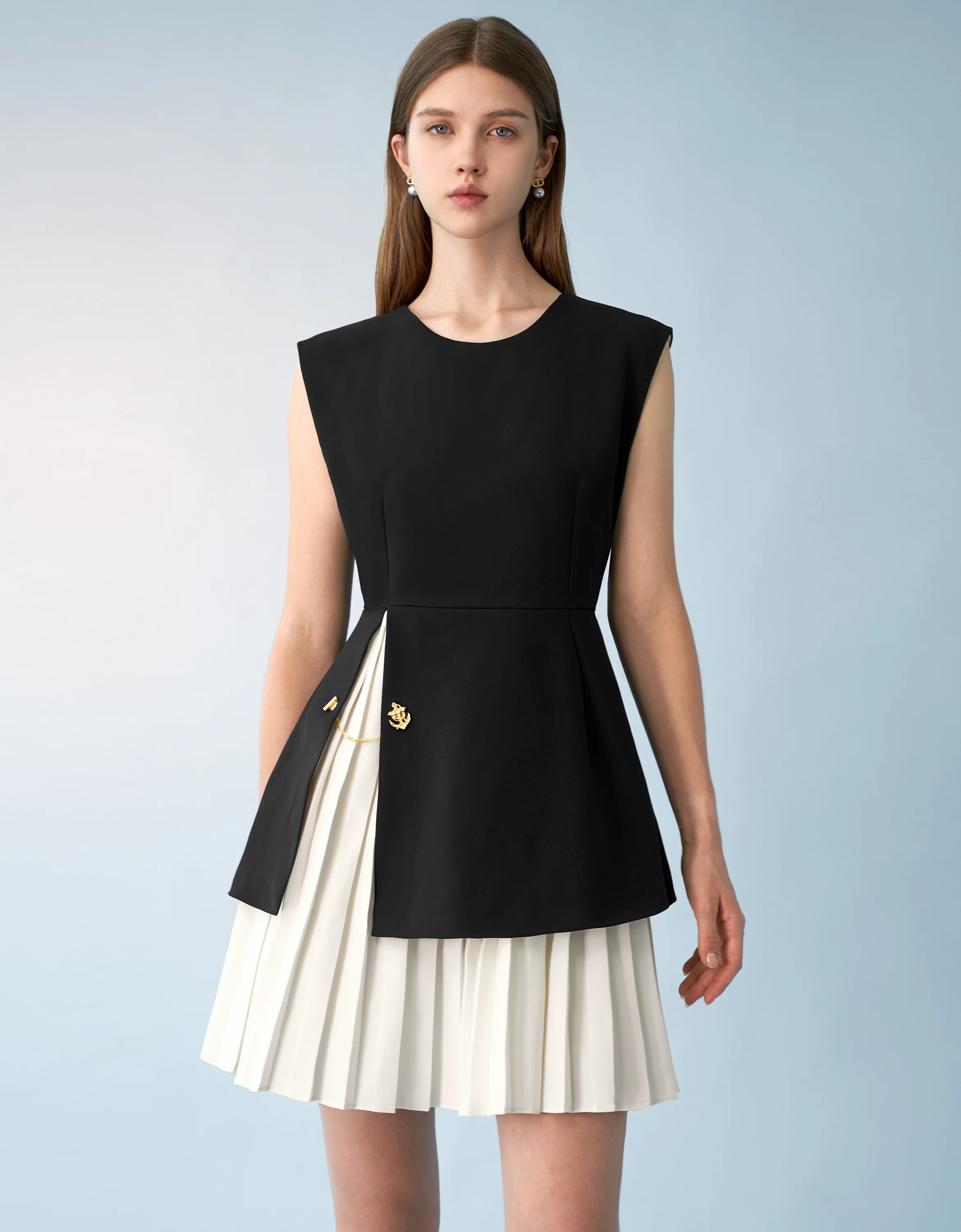 Side Slit Contrast Pleated Hem Dress - Image 6