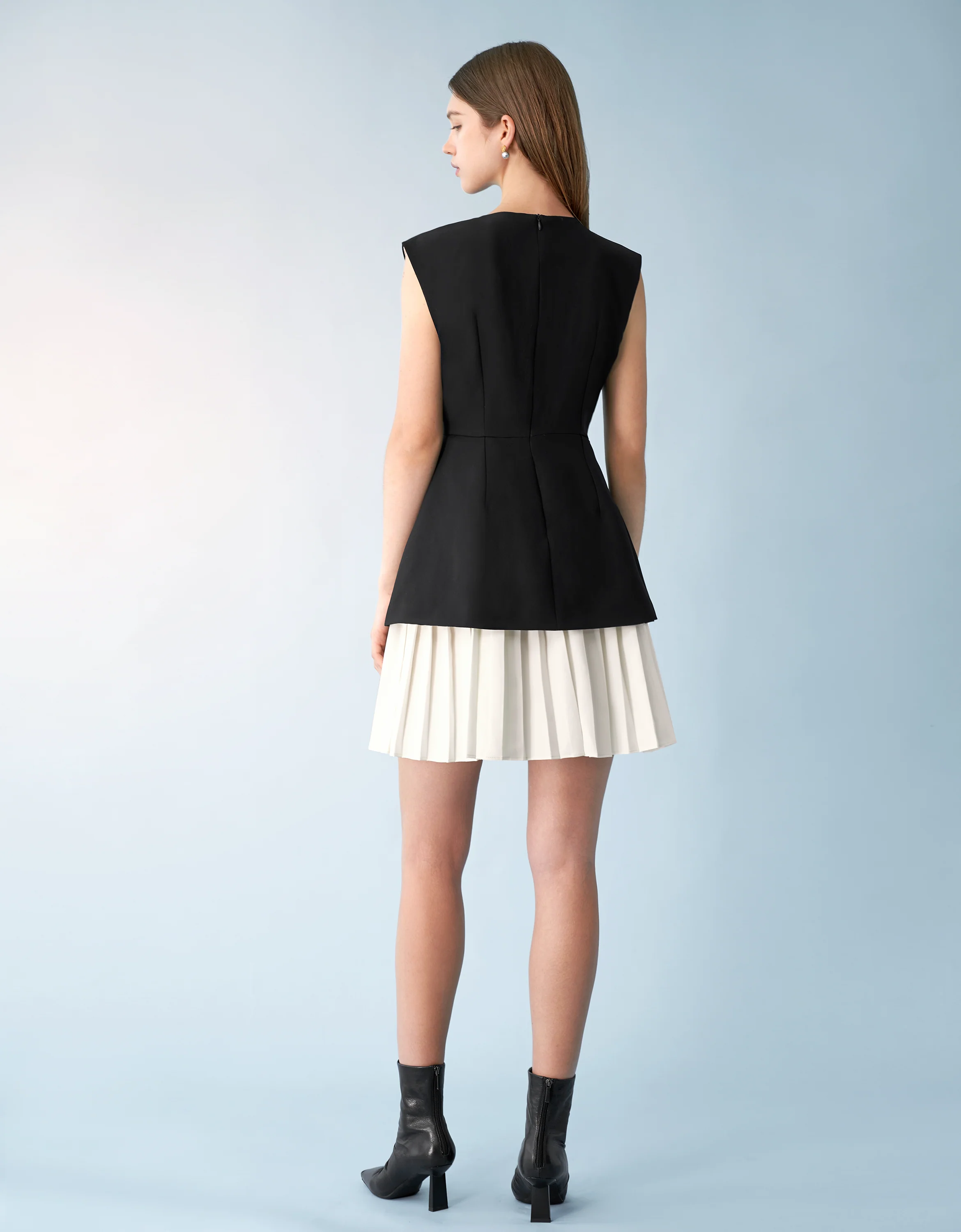 Side Slit Contrast Pleated Hem Dress - Image 7
