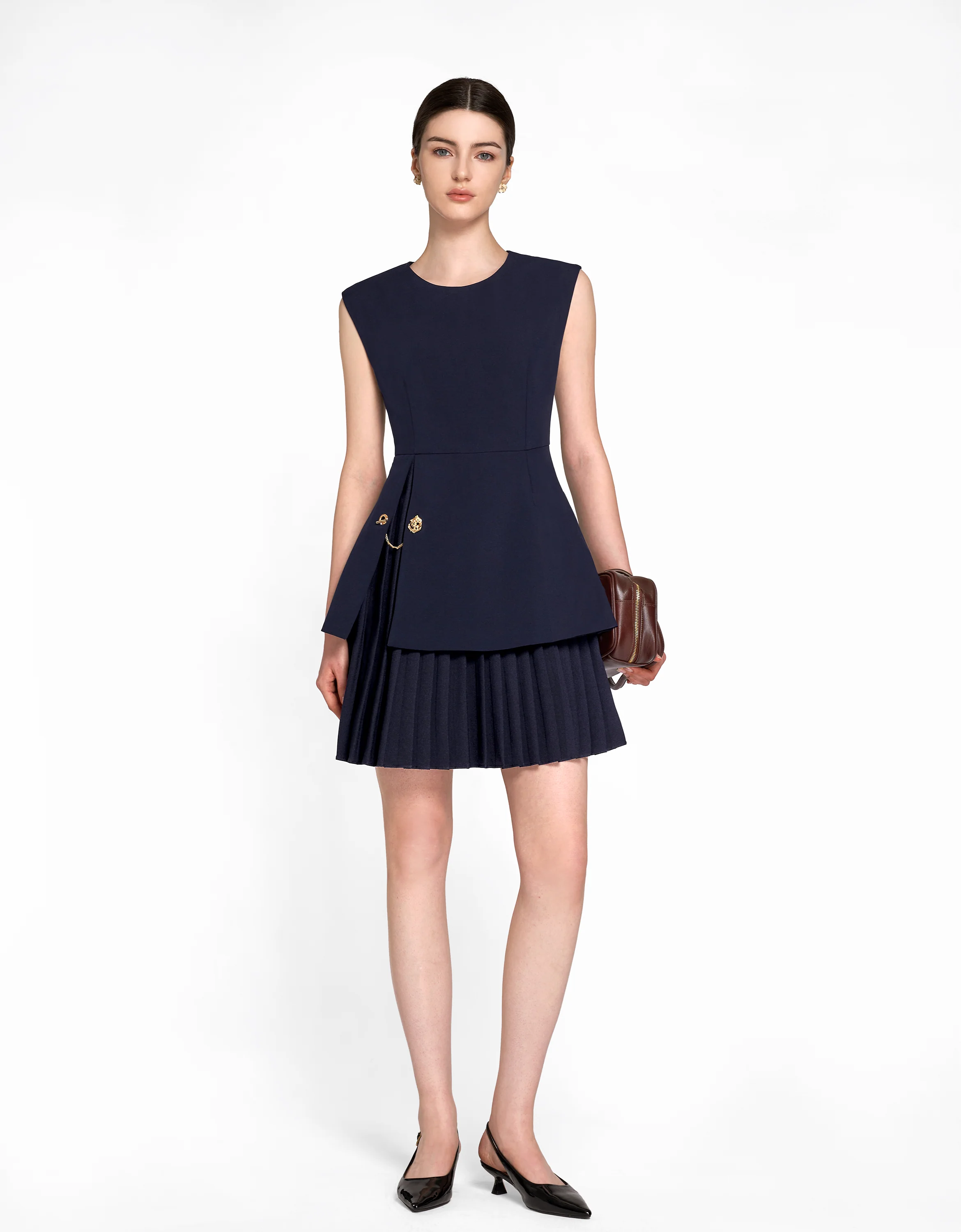 Side Slit Contrast Pleated Hem Dress - Image 9