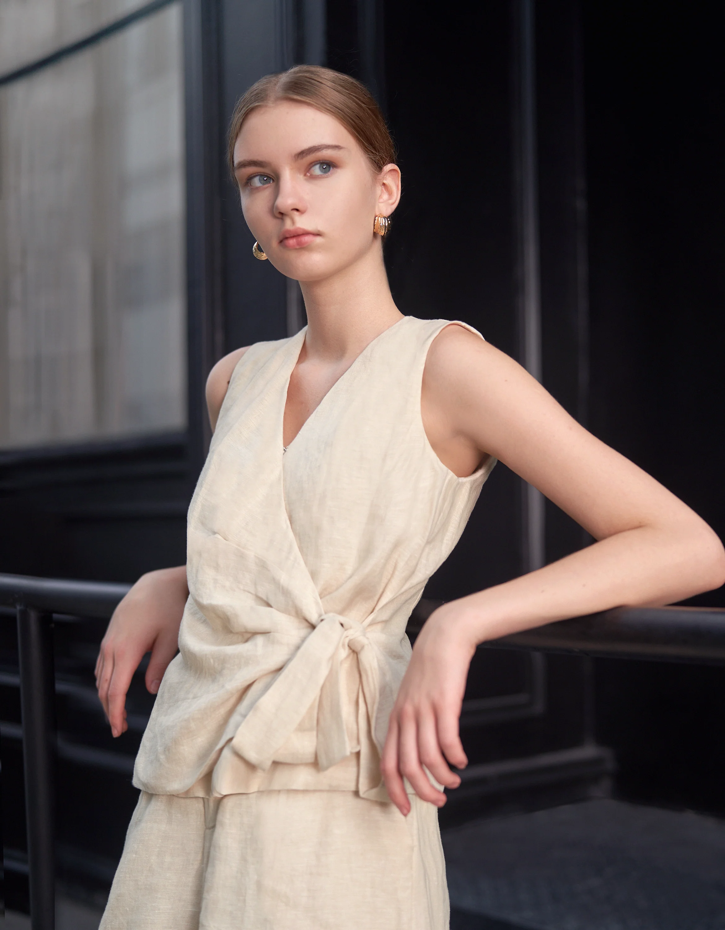 Sleeveless Wrap Linen Top - Image 13