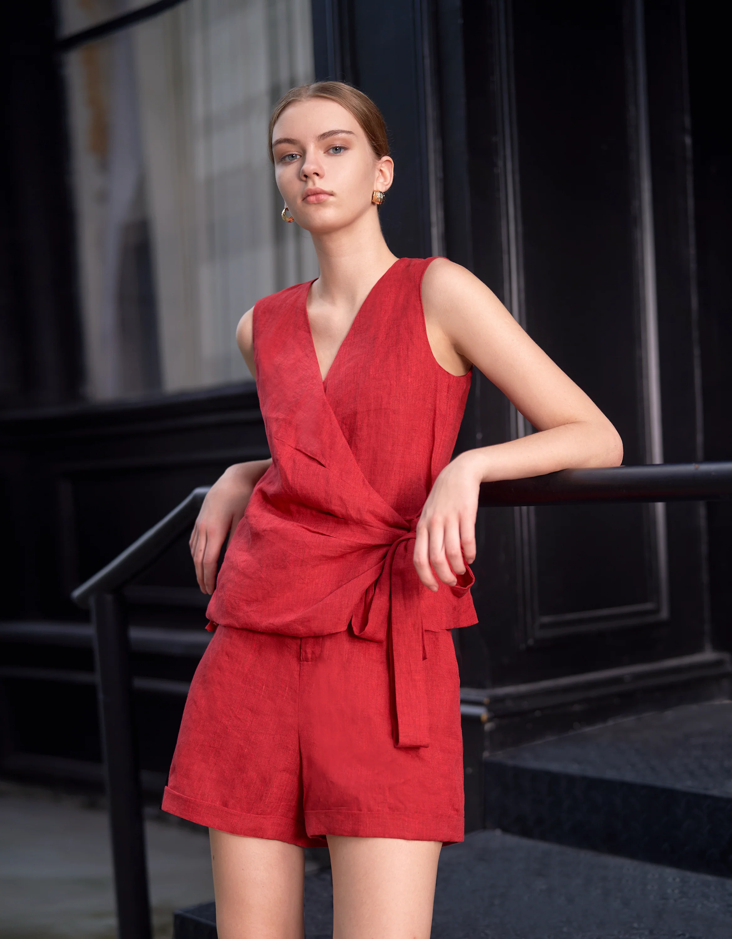 Sleeveless Wrap Linen Top - Image 2
